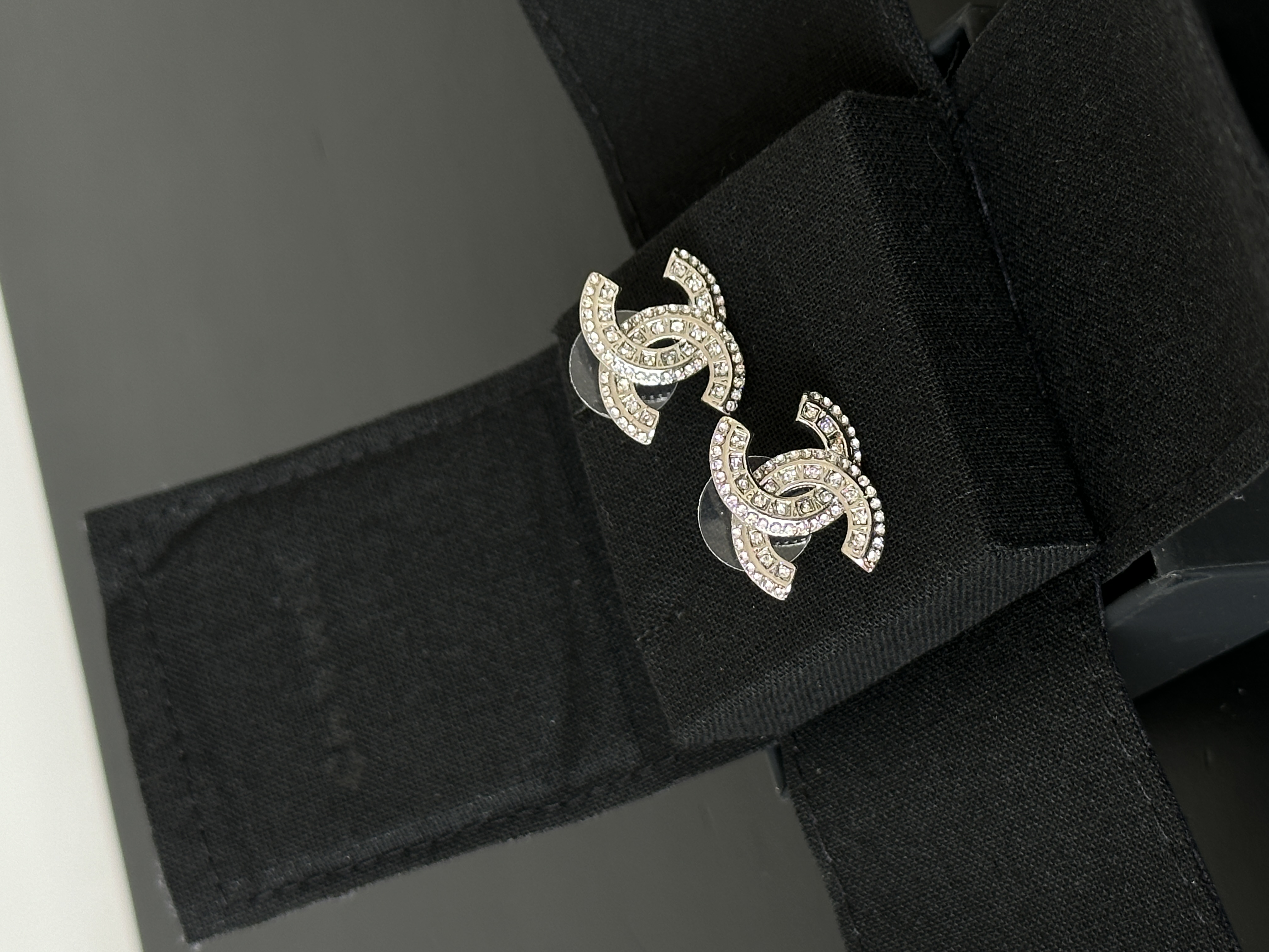 Chanel Classic Crystal CC Stud Earrings