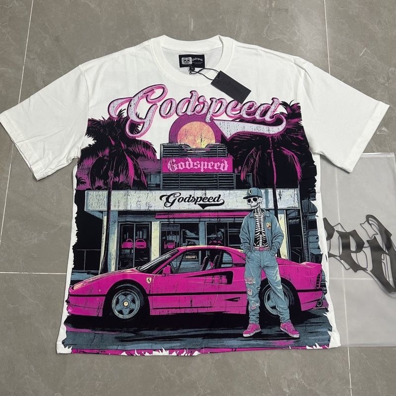 Godspeed Pink Car Print Tee White Color