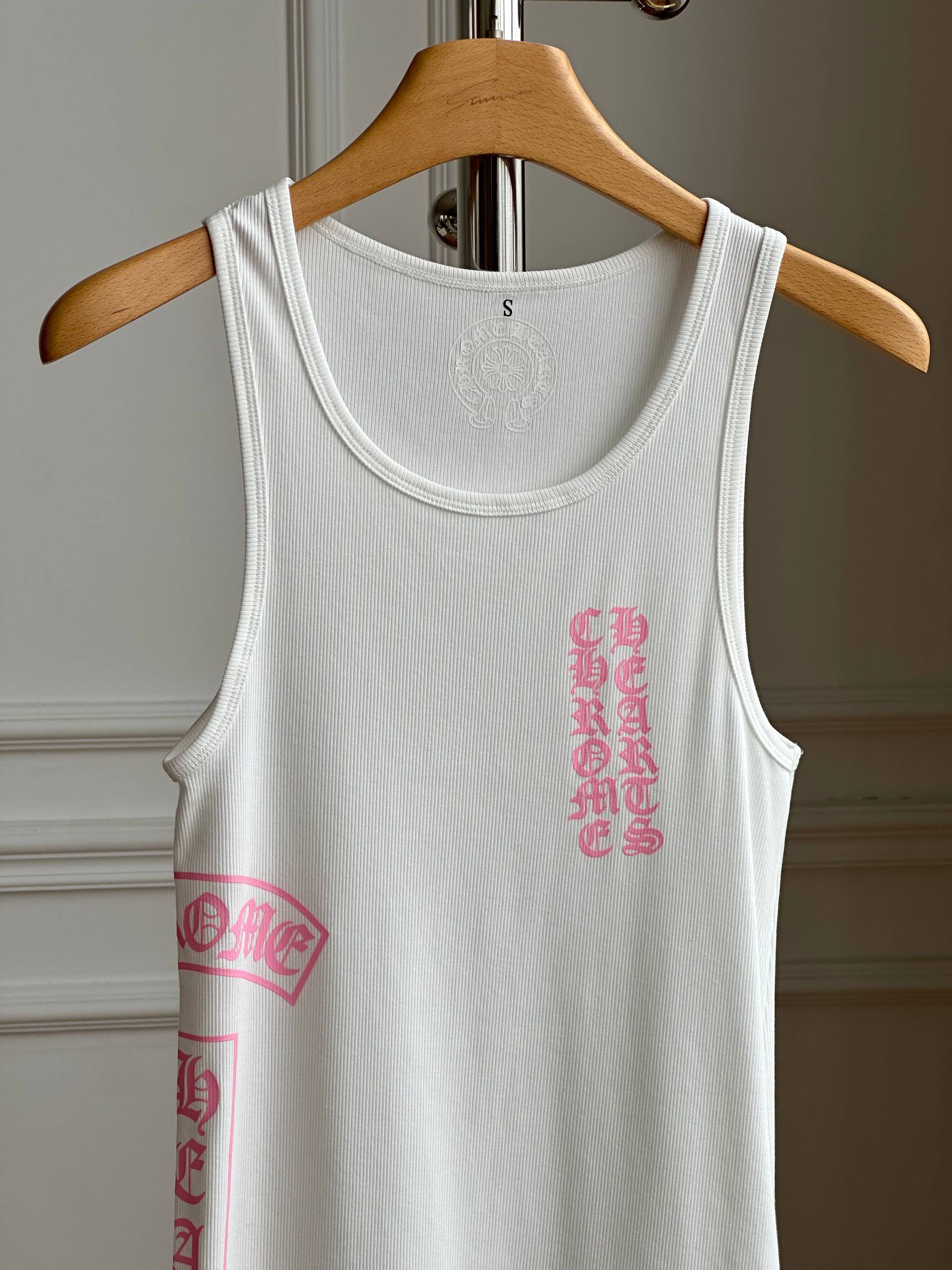 Chrome Hearts Pink and White Letter Printed Ribbed Tank Dress