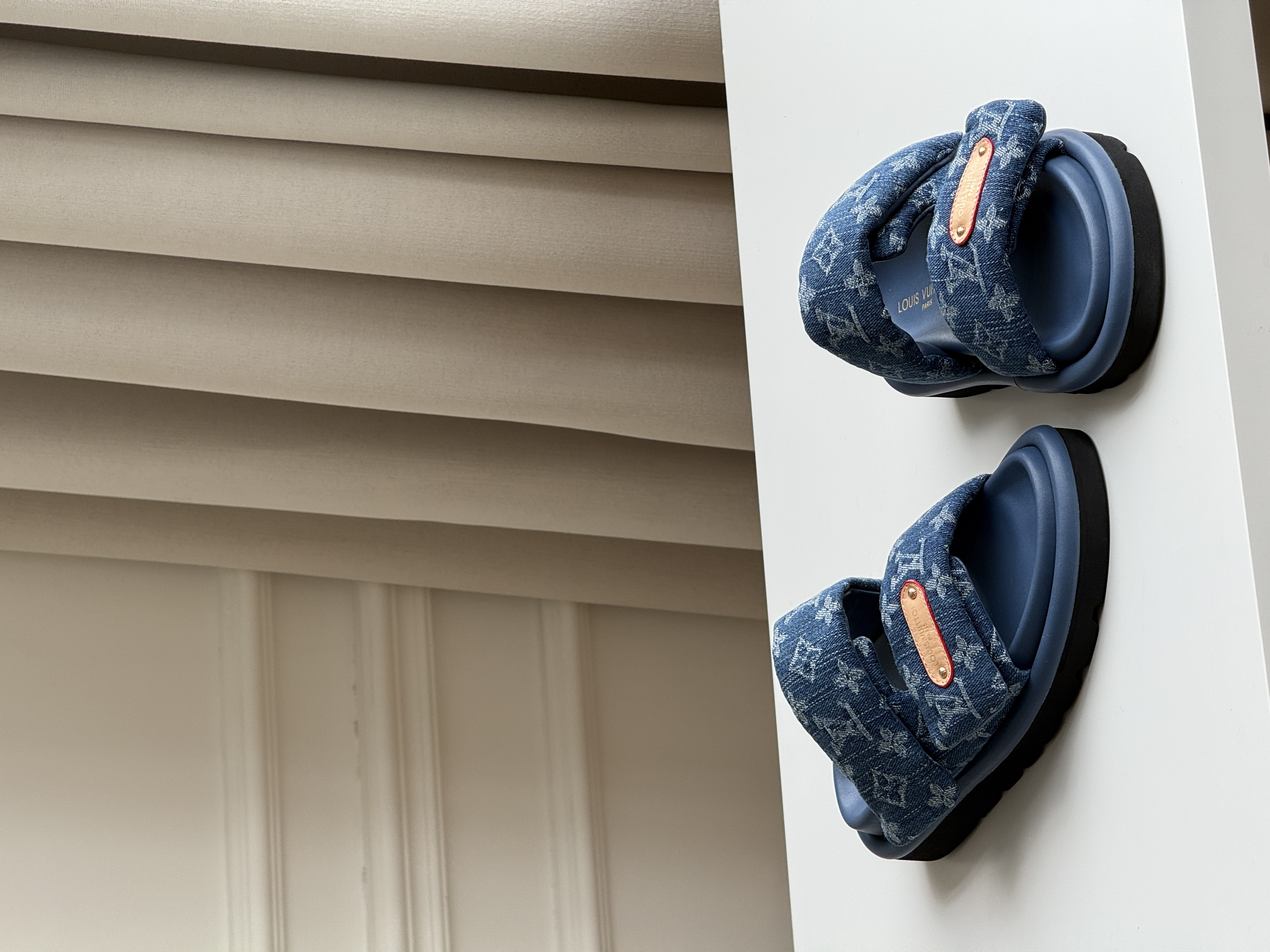 Louis Vuitton Blue Denim Monogram Velcro Strap Platform Slide Sandals