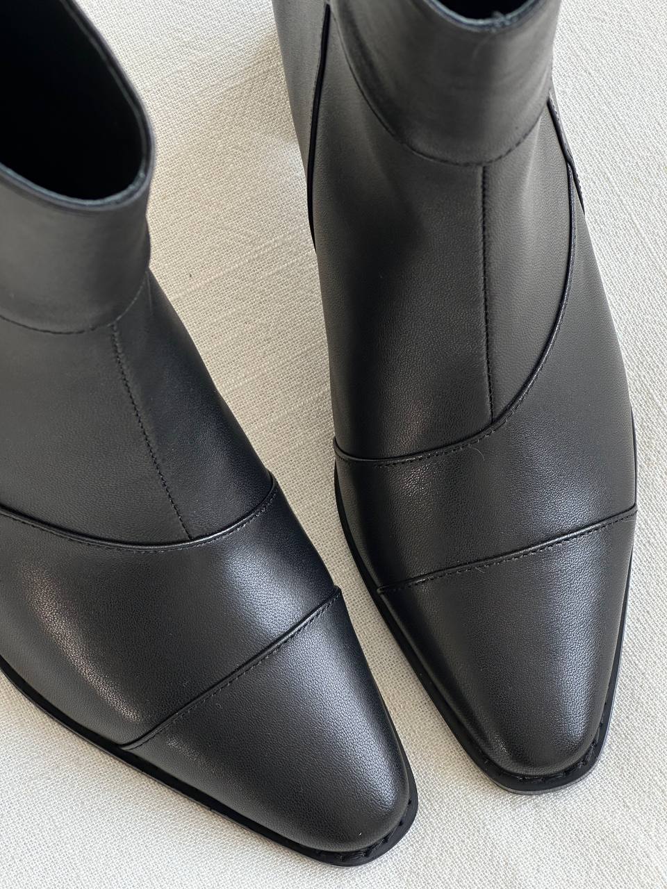 CHANEL Interlocking CC Logo Leather Block-Heel Ankle Boots