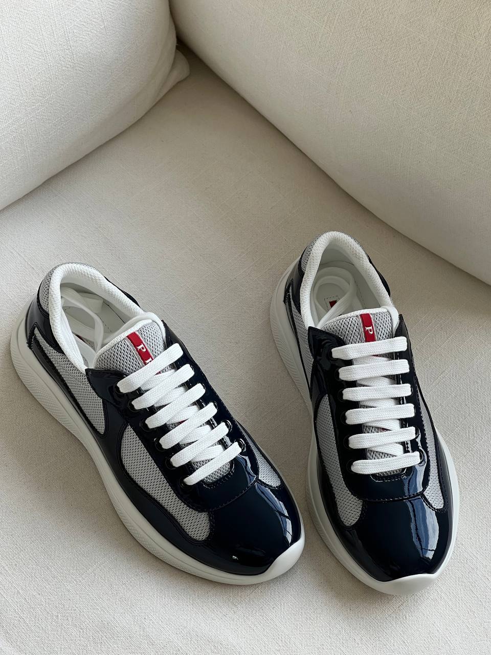 Prada Patent Leather Mesh Panel Chunky Sole Casual Sneakers