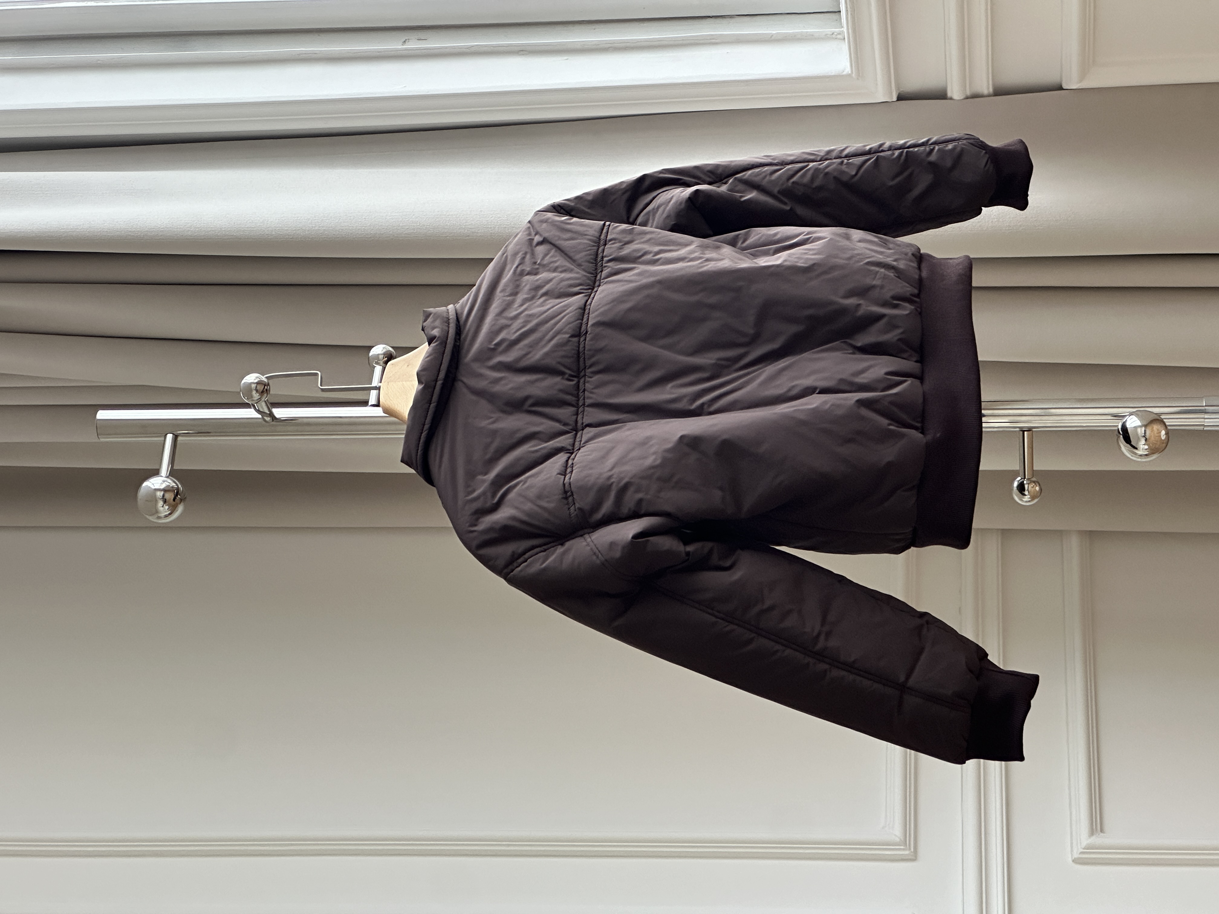 Prada Dark Brown Re-Nylon Triangle Logo Cropped Padded Bomber Jacket