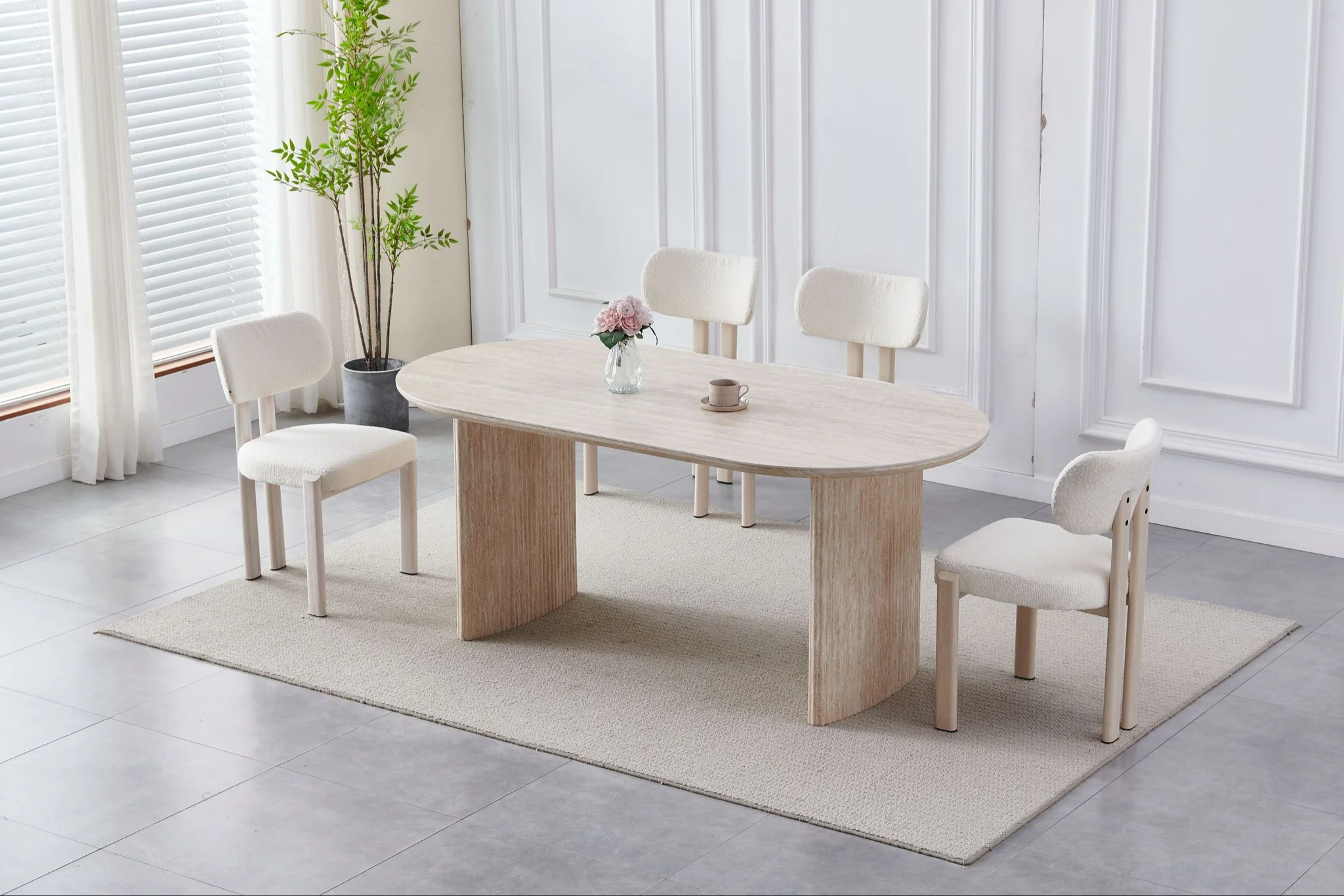 Rosalia - Table à Manger en Céramique effet Marbre / Travertin