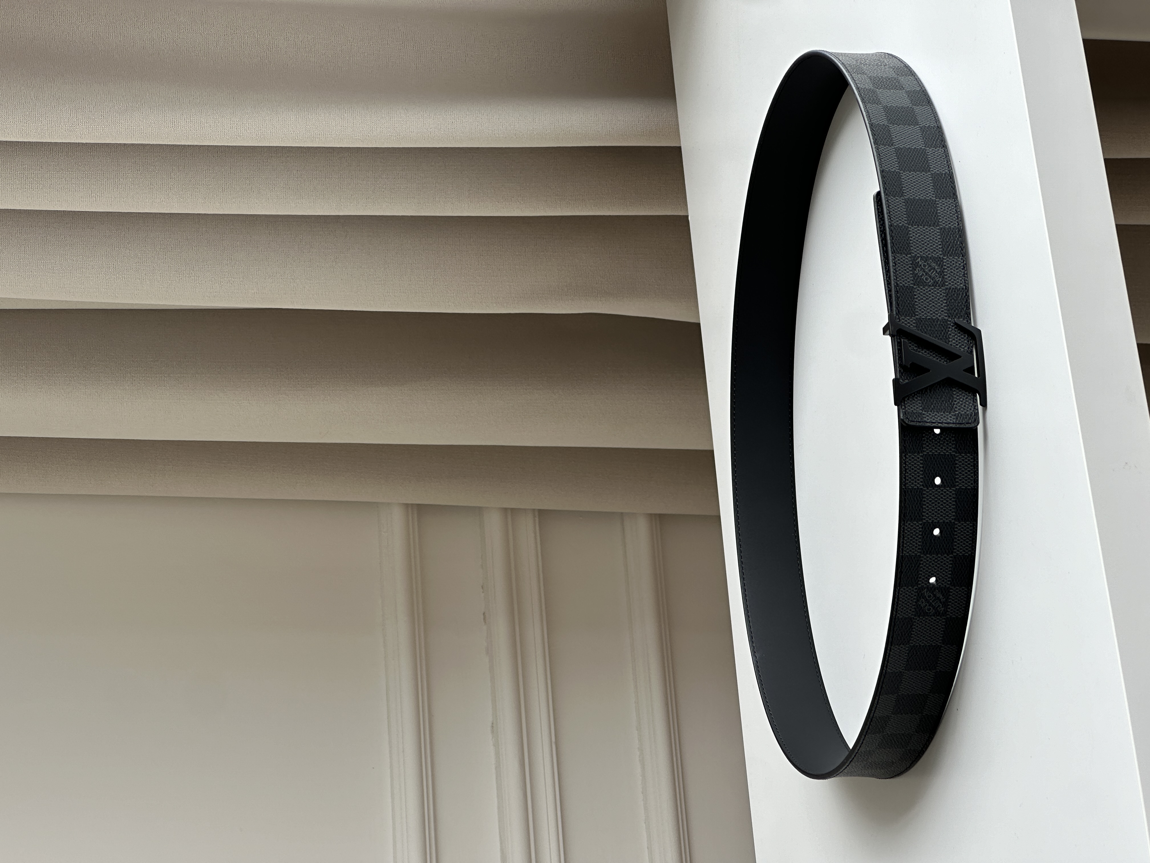 Louis Vuitton Black Damier Graphite Check Matte LV Metal Buckle Reversible Wide Belt