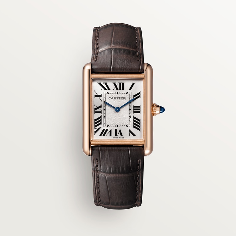 TANK LOUIS CARTIER WATCH Large model, hand-wound mechanical movement, rose gold, leather【1:1 Replica】
