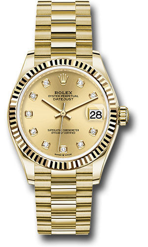 Rolex Yellow Gold Datejust 31 Watch - Fluted Bezel - Champagne Diamond Dial - President Bracelet - 278278 chdp【1:1 Replica】