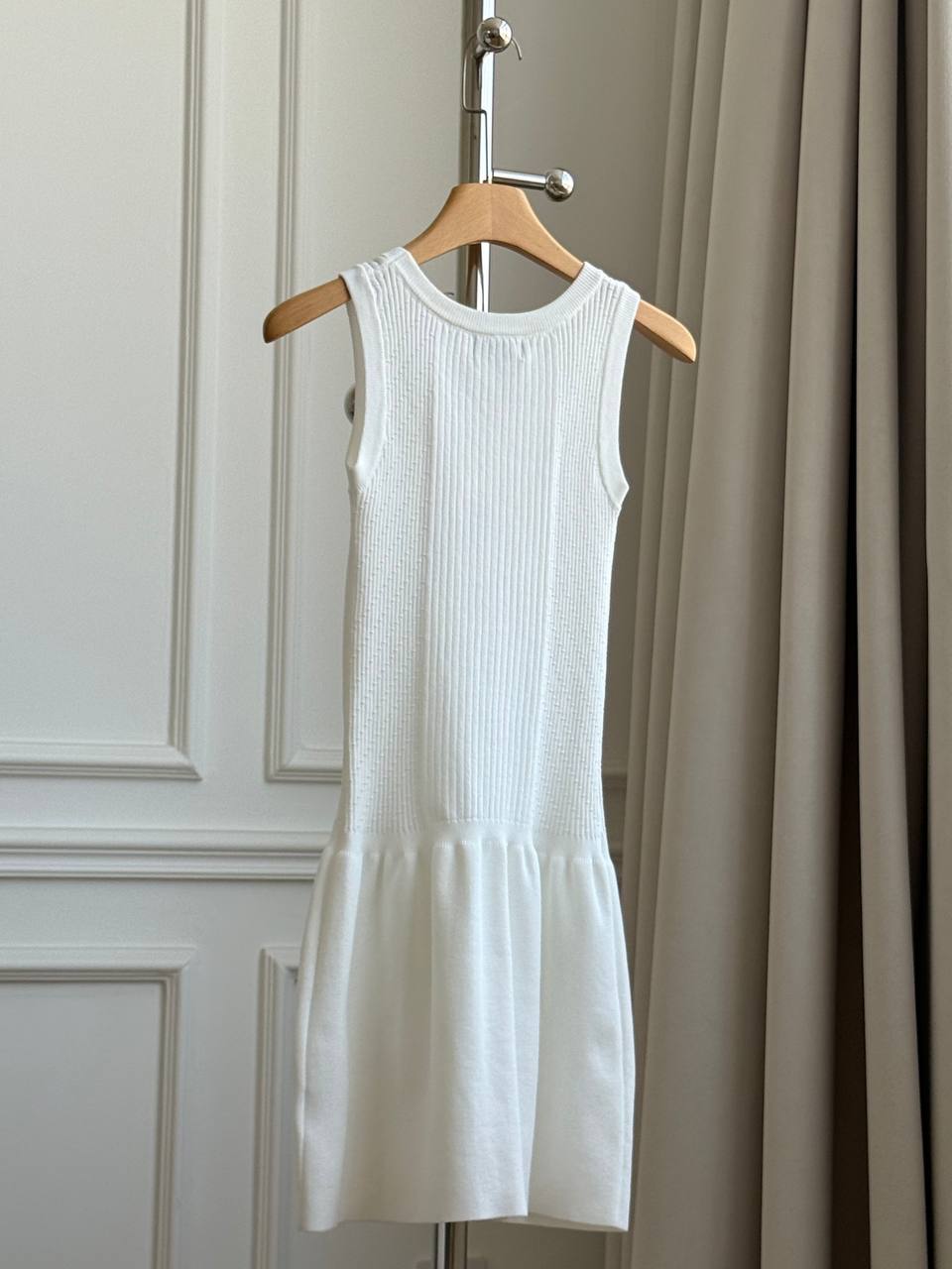 CHANEL Camellia Jacquard Sleeveless Knit Dress