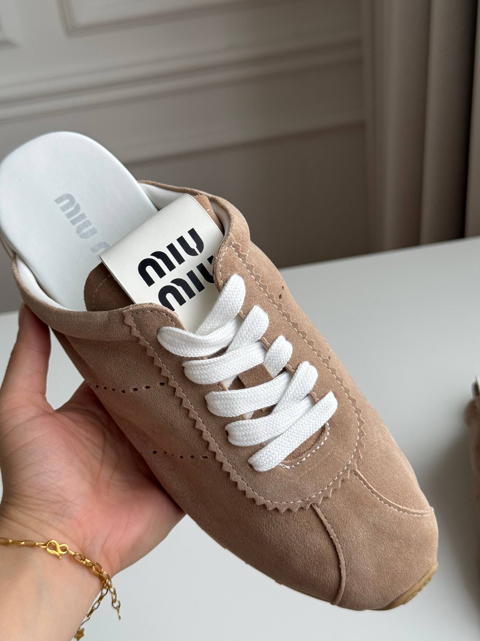 Miu Miu Faded Suede Deck Mules (Cinnamon)