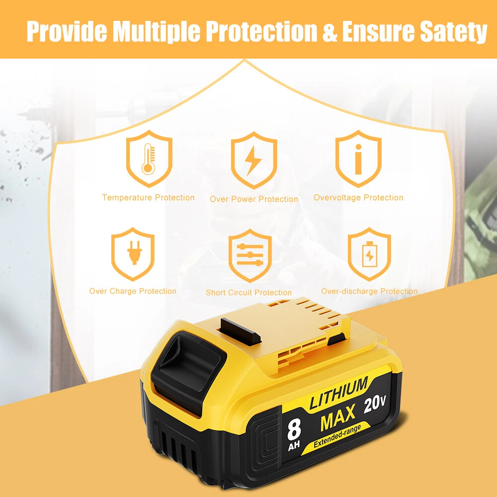 2-piece set suitable for DeWalt 20V 20V Max XR 8.0AH lithium-ion battery DCB206-2 DCB205-2