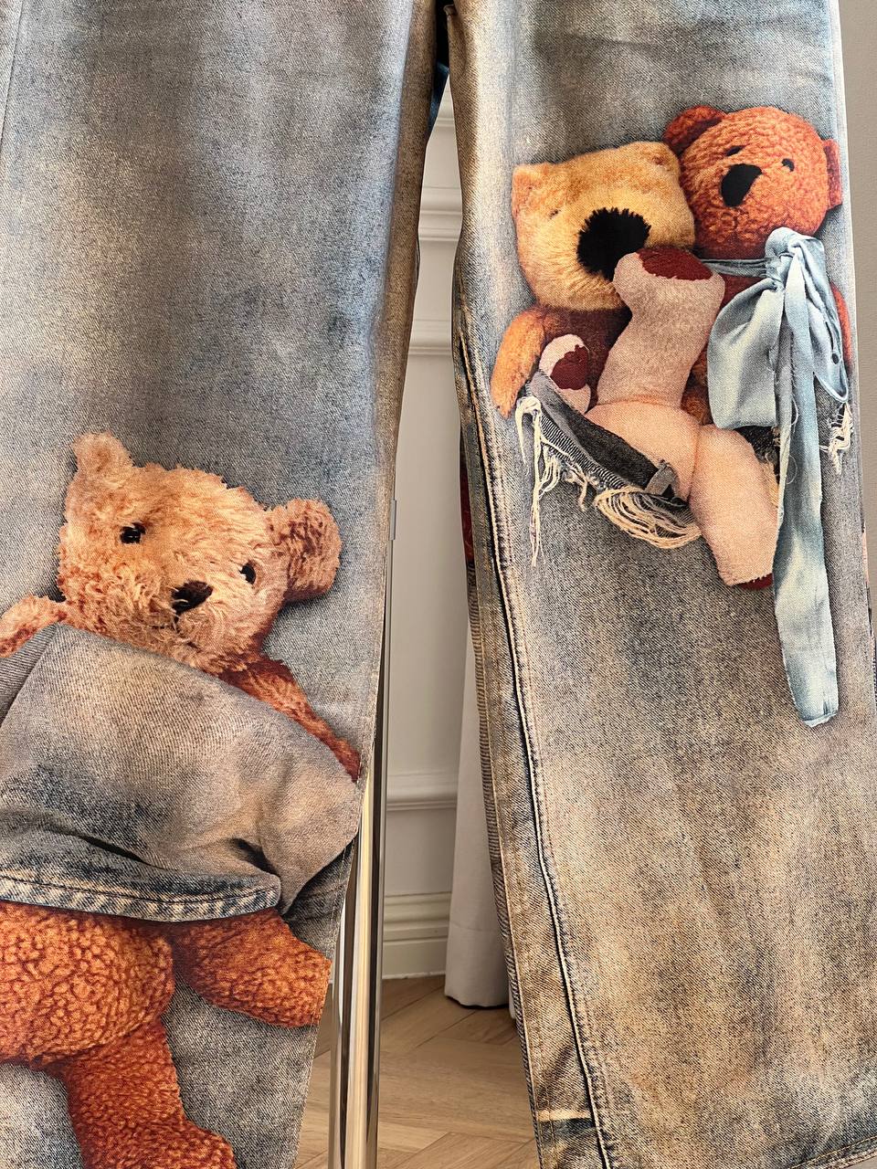 Acne Studios 1981 Teddy Bear 3D Print Washed Wide-Leg Jeans