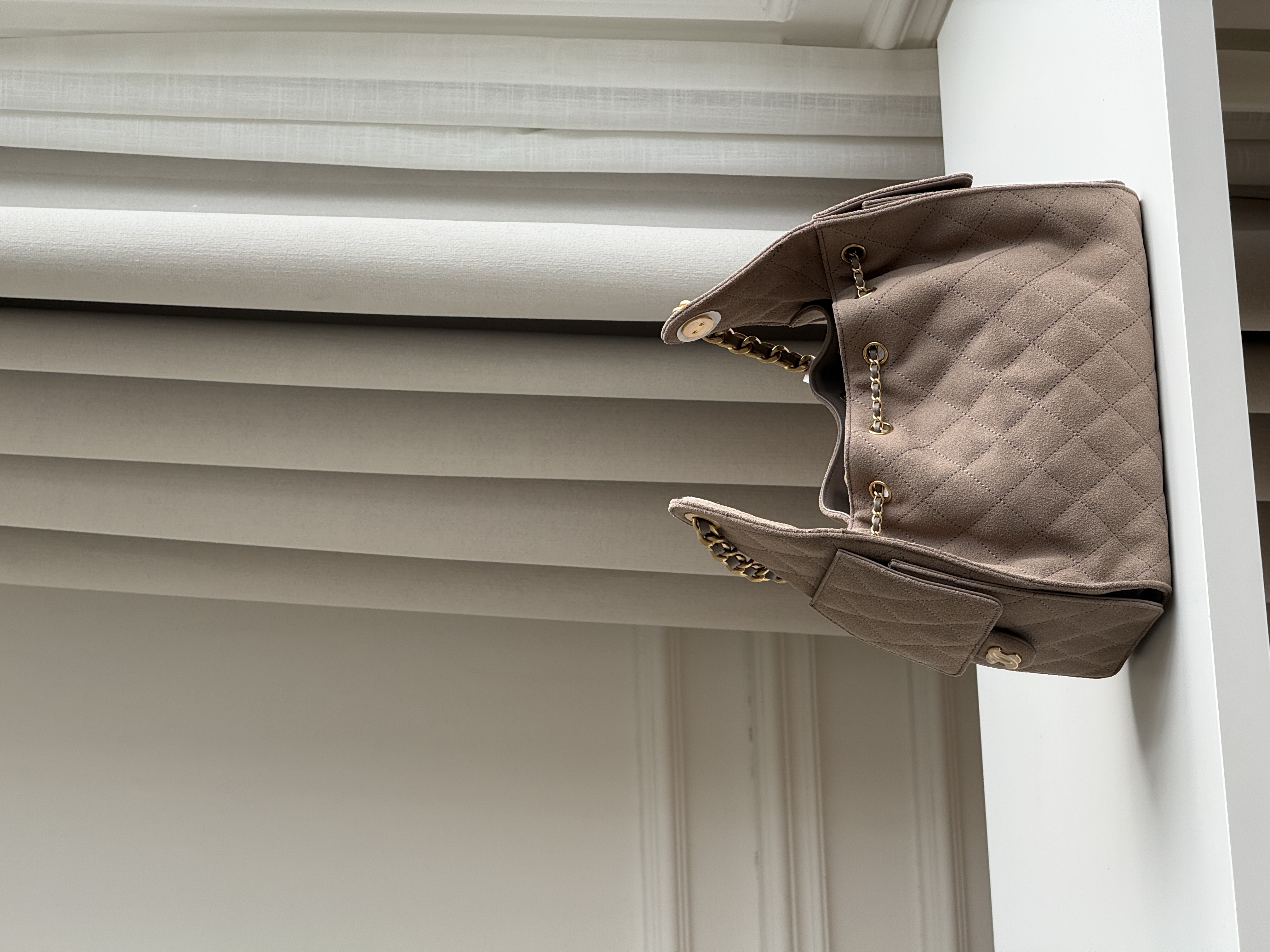 Chanel 25A Suede Quilted Drawstring Hobo Tote Bag