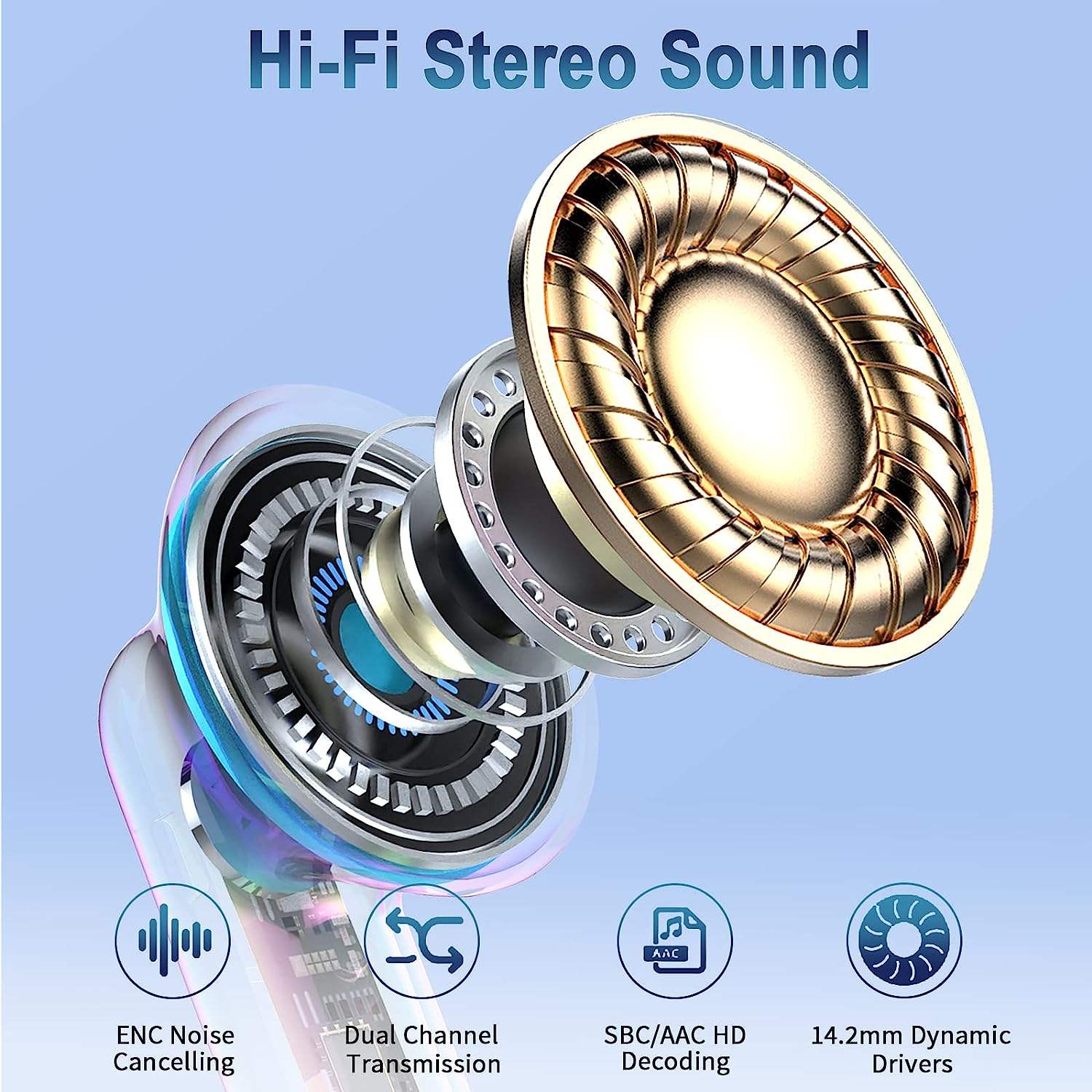 True Wireless for 5.3 In-Ear Earbuds 13mm Dynamic Drivers HiFi Stereo Sound CVC8.0 Microphone LED ANC IPX4