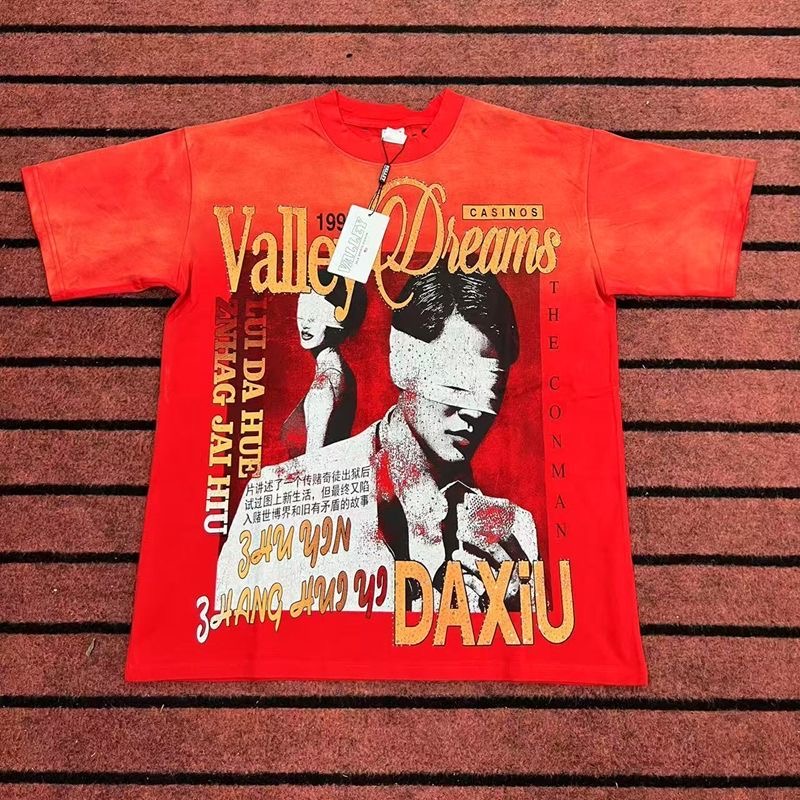 Vale American-style printed diamond-shaped glitter-lettered patched distressed short-sleeved T-shirt for both men and women