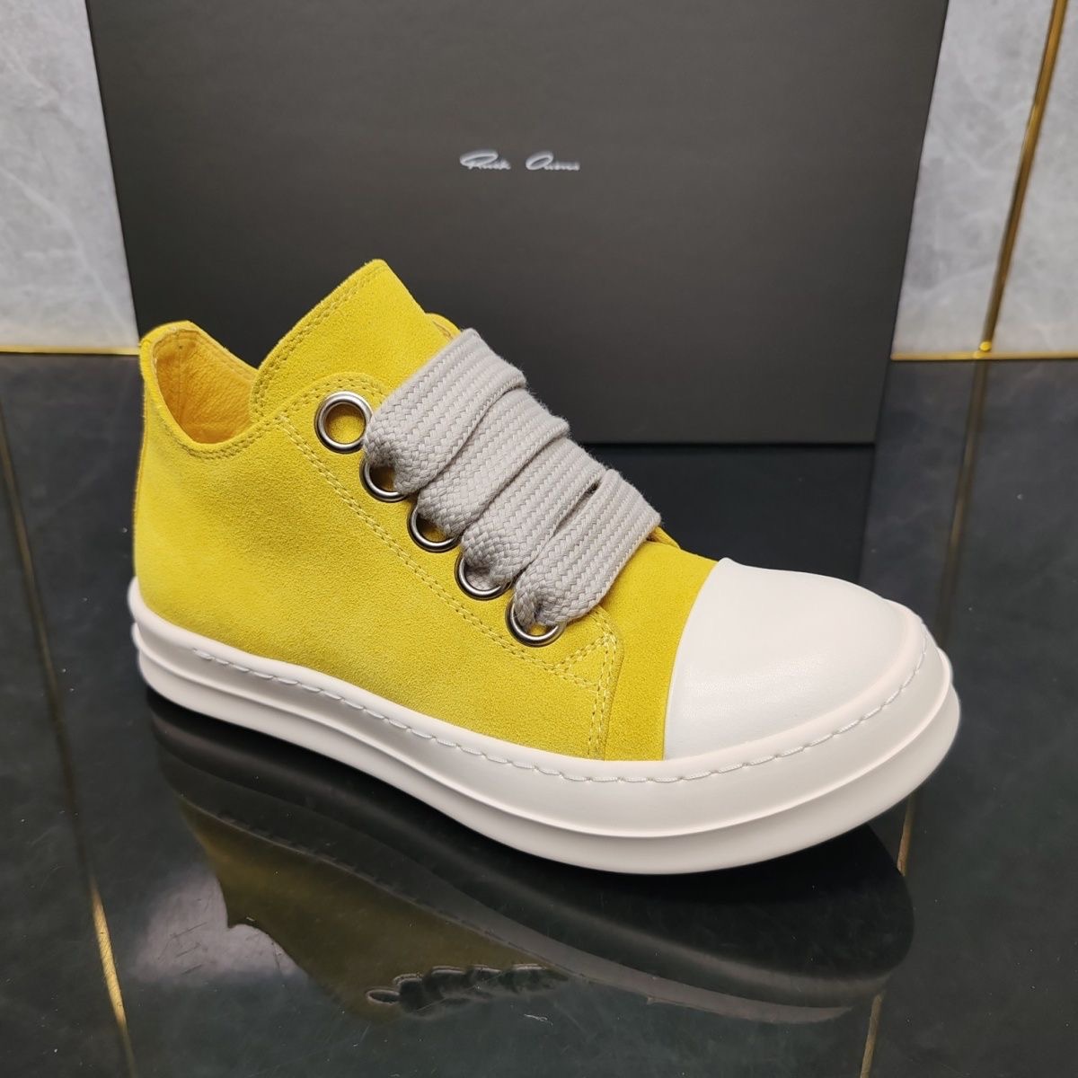 RICK OWENS Spring/Summer 2025 Women's Yellow Lace-up Low-top Sneakers
