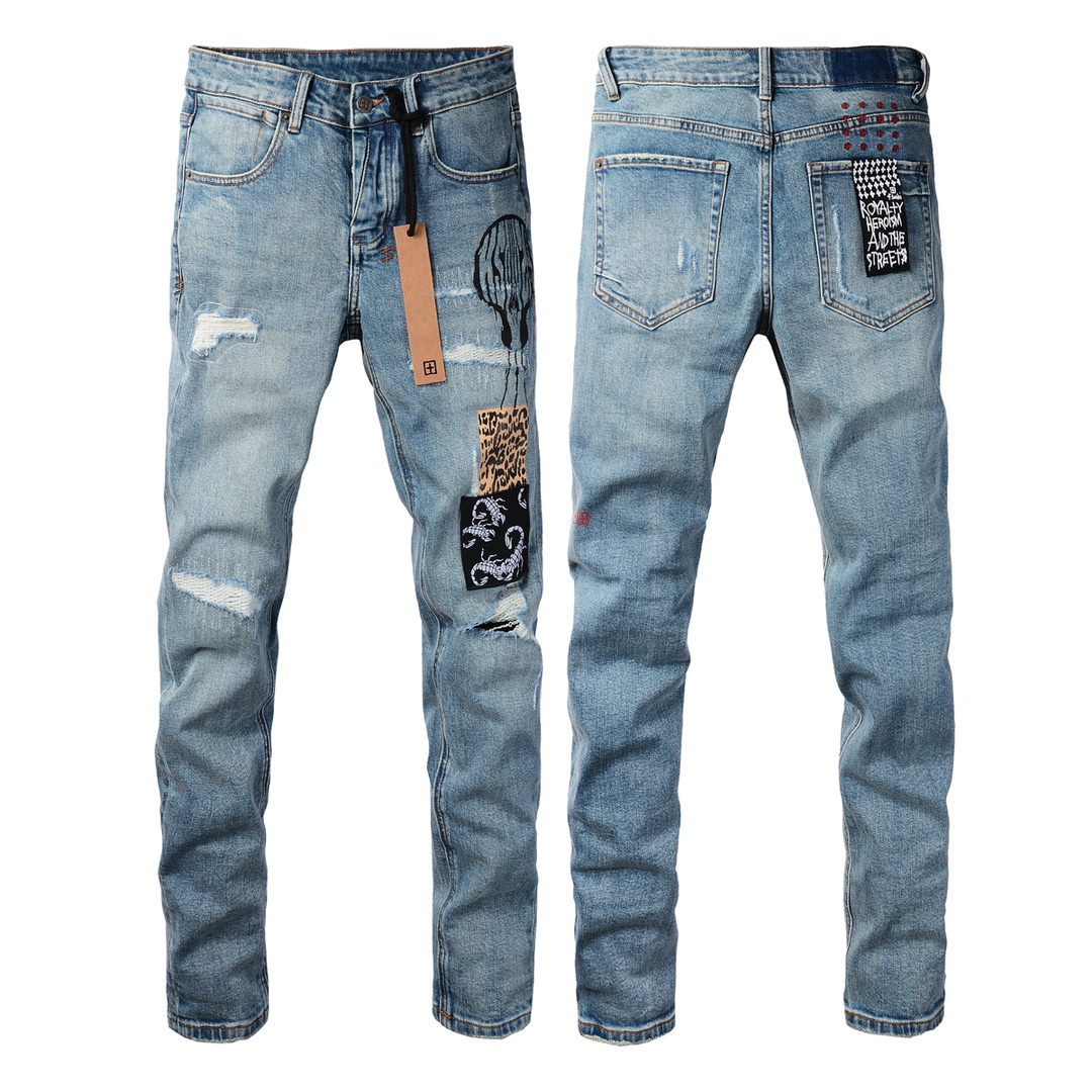1:1 Best Quality Pictures Patch Jeans Blue Color