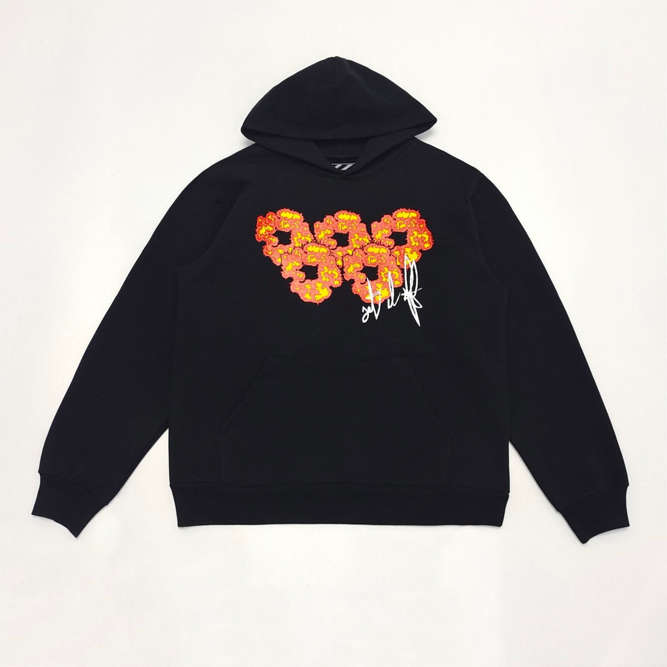 1:1 Best Quality Flame Flower Logo Hoodie Black