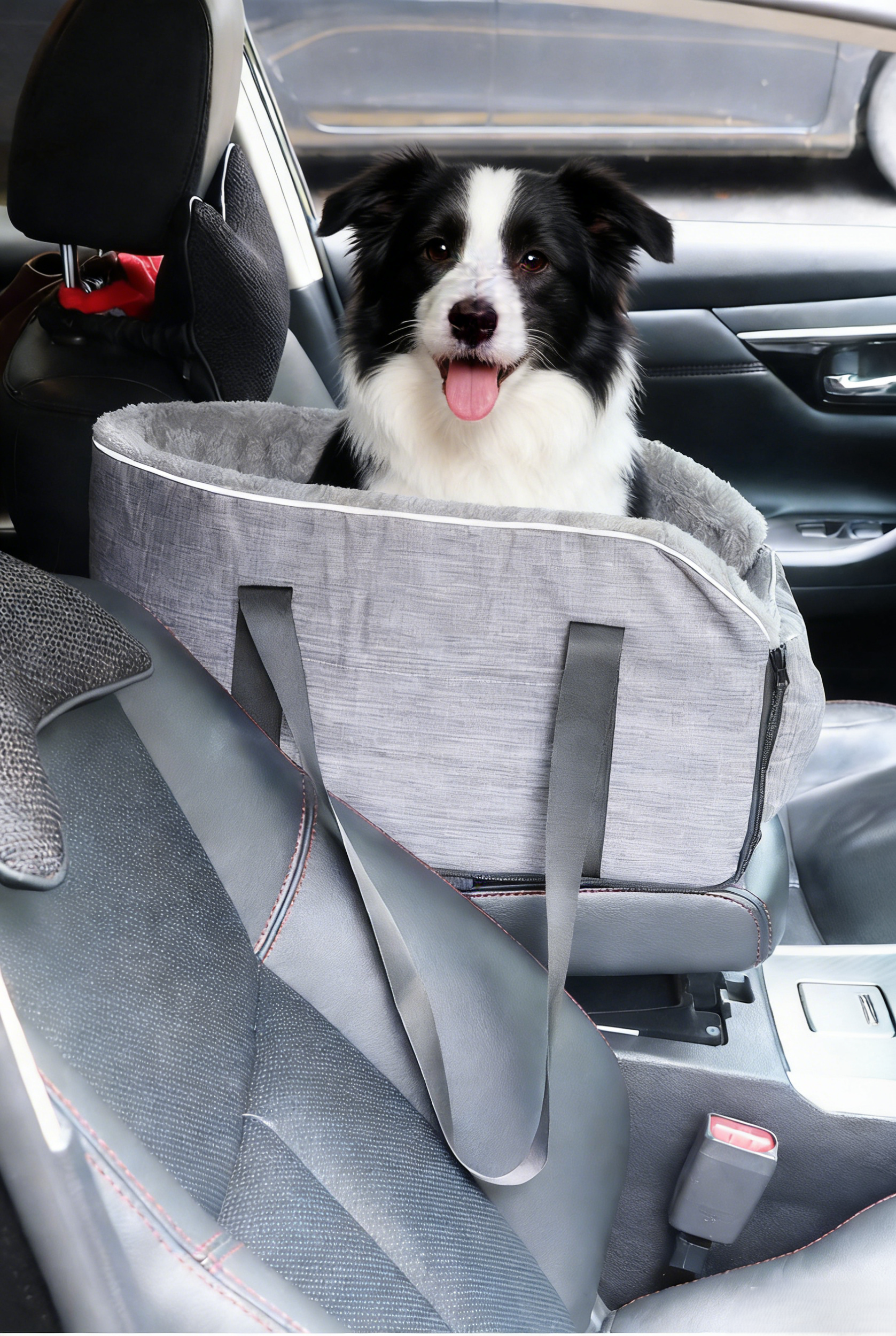 Cozy Fleece Pet Car Seat Portable Detachable Dog Cat Travel Carrier /Grey - MAISONKAIRON