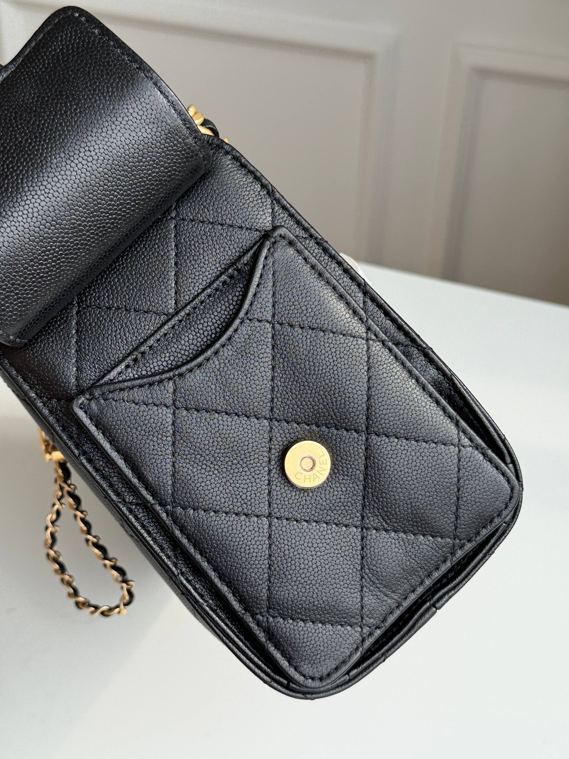 Chanel Caviar Leather Drawstring Bucket Bag with Chain Strap