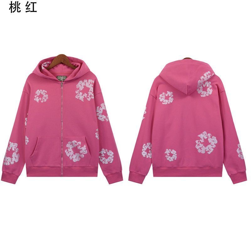 DENIM TEARS mainline cotton flower sparkling silver foam print hooded sweatshirt cardigan jacket for men