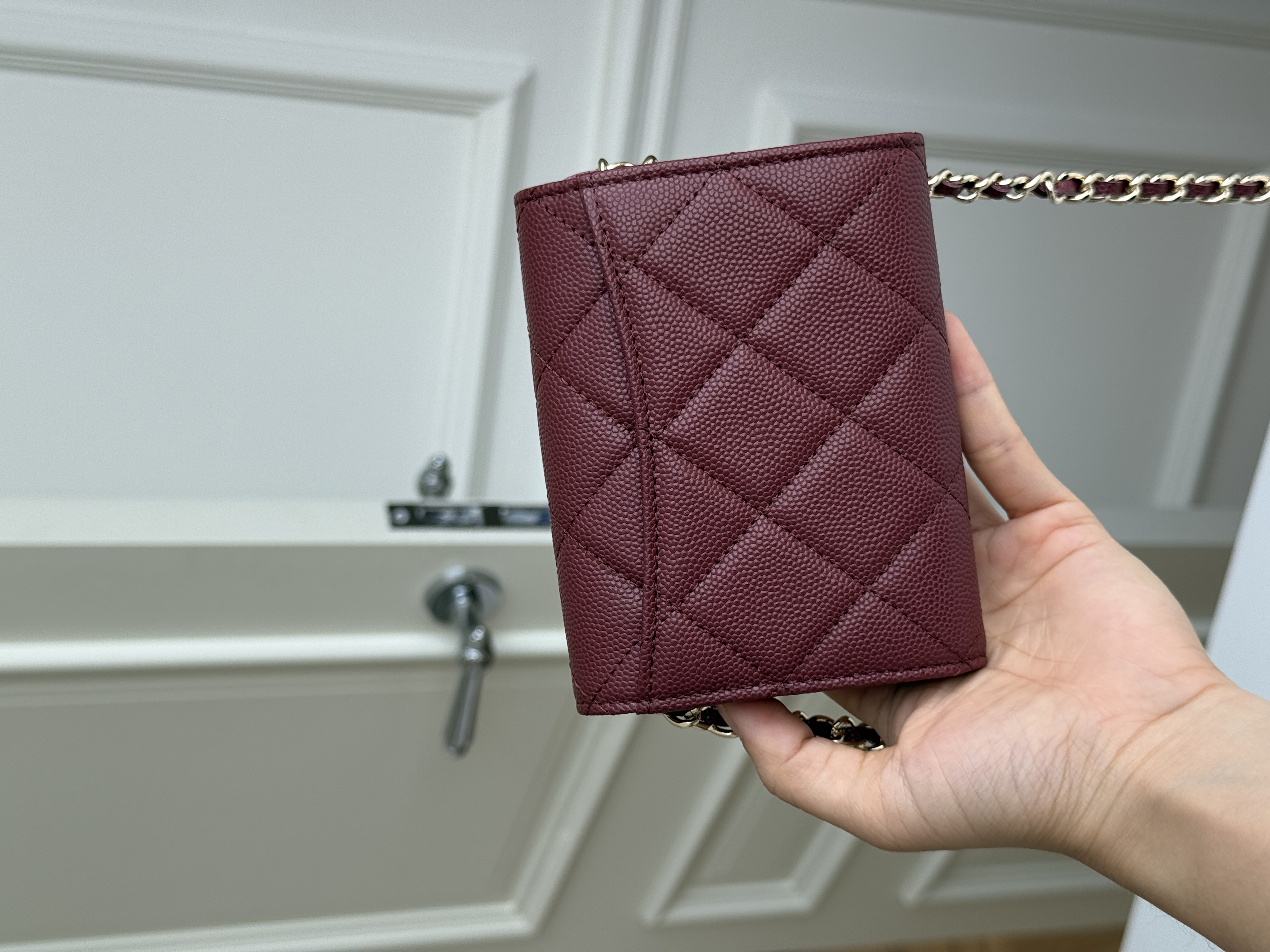 Chanel Burgundy Caviar Leather Mini Classic Flap Gold CC Chain Bag