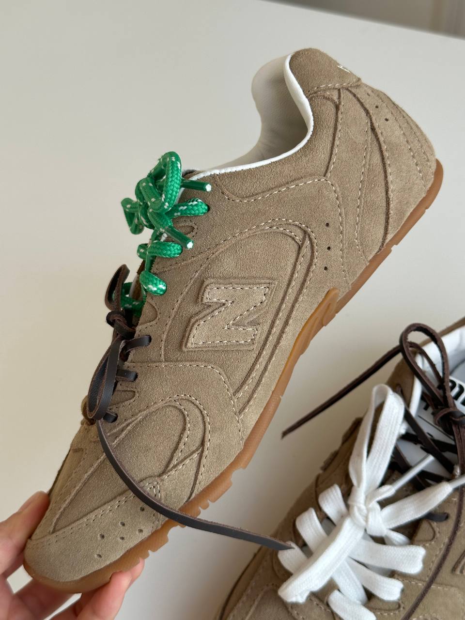 Khaki Suede Multi-Lace Retro Low-Top Trainer Sneakers