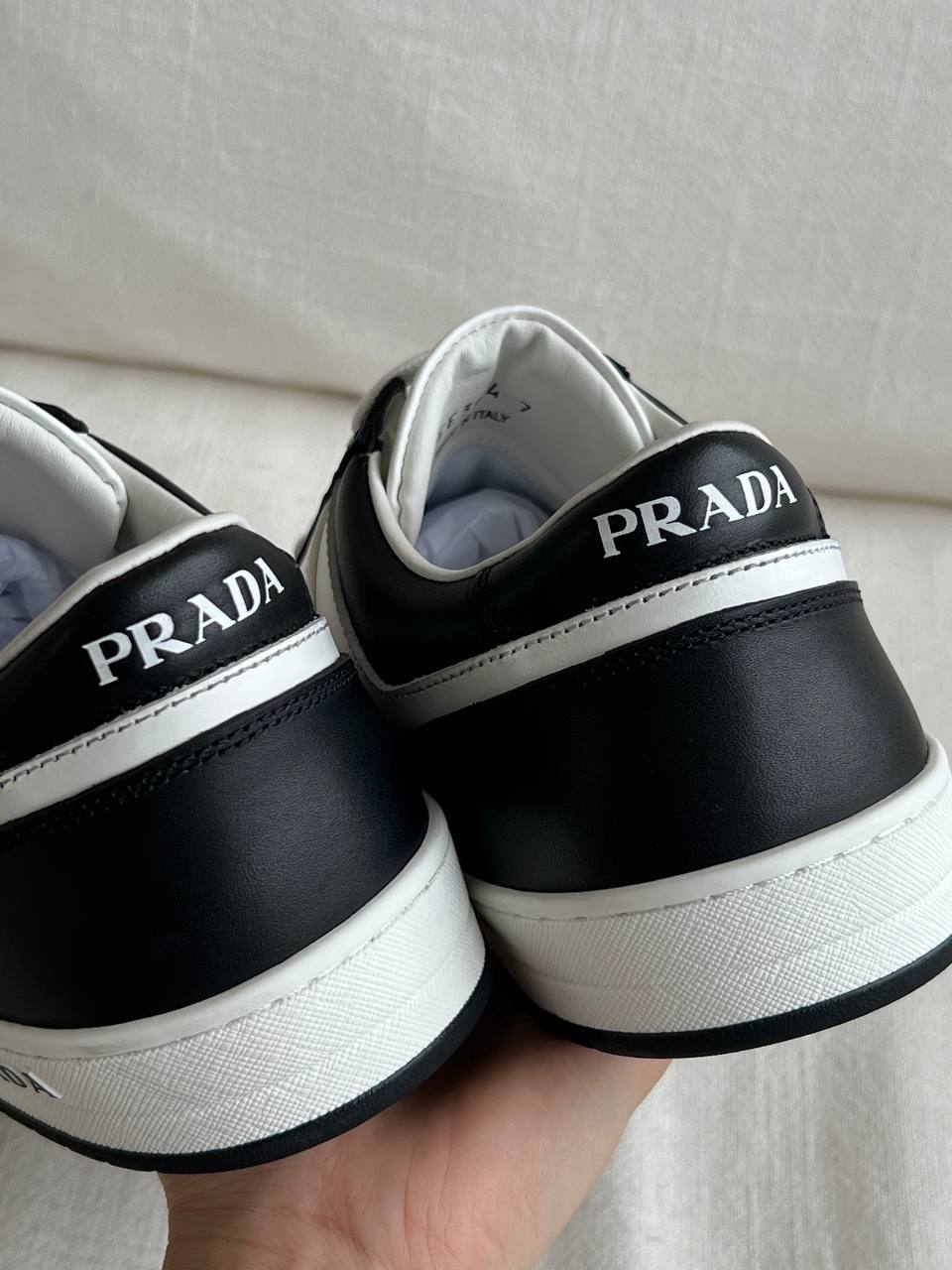 Prada Black & White Smooth Leather Low-top Sneakers