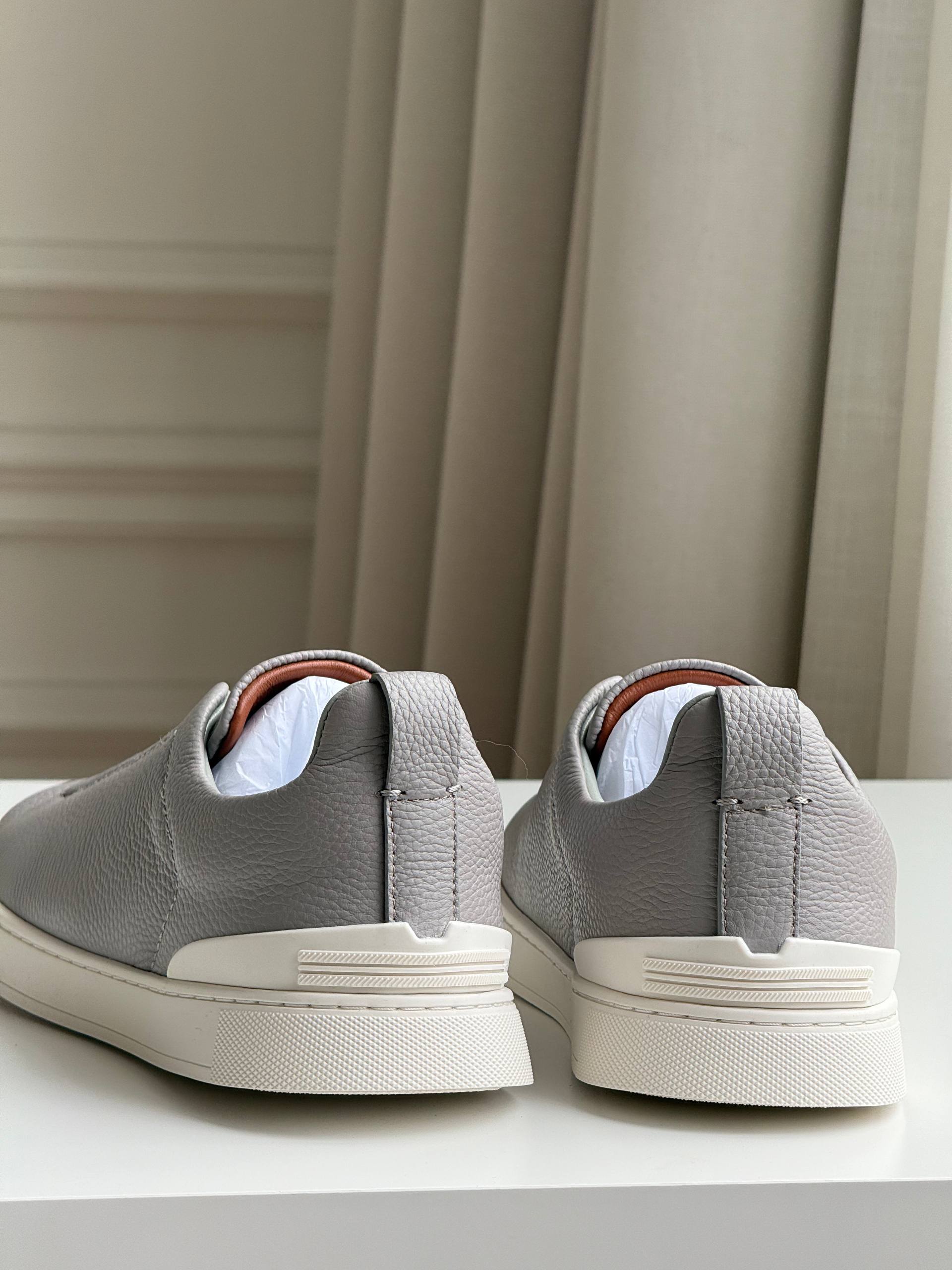 Zegna Triple Stitch Slip-On Leather Casual Sneakers