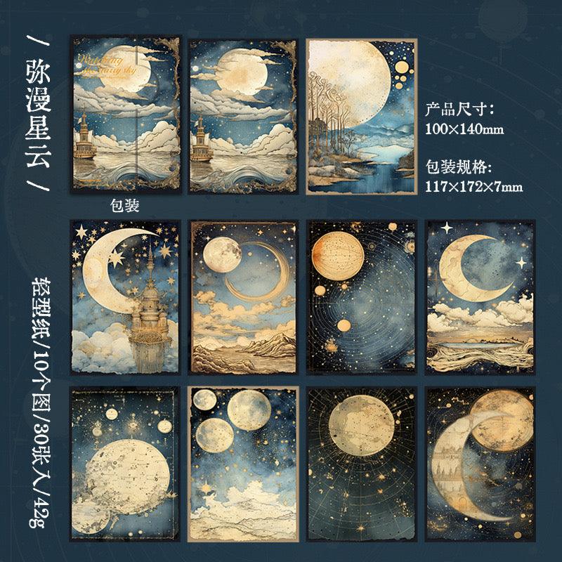 2008   Material paper stargazing series retro moon phase starry sky theme handbook bottoming background paper
