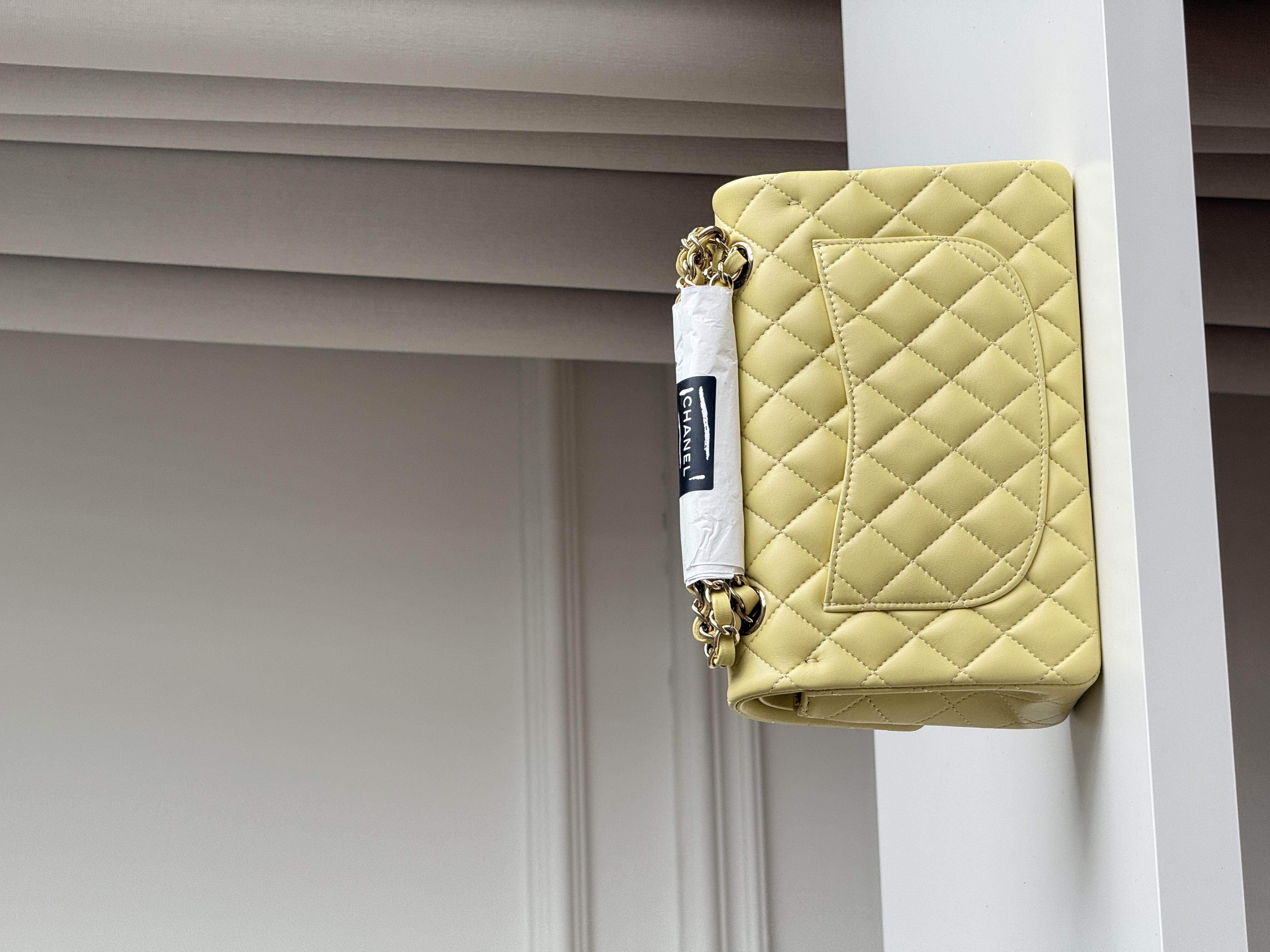 CHANEL Classic Flap Medium, Lambskin Classic Flap Bag in Pale Yellow