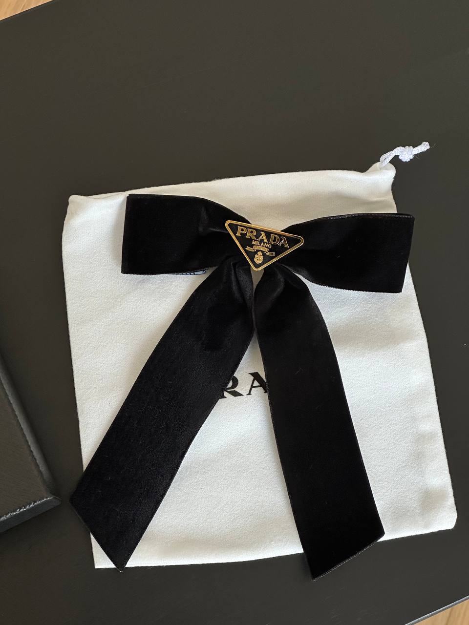 Prada Velvet Bow Hair Clip with Triangle Logo