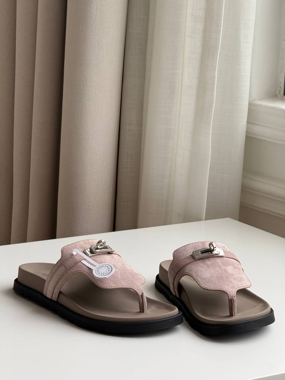 Hermès Keely Sandals in Pink Suede with Kelly Buckle