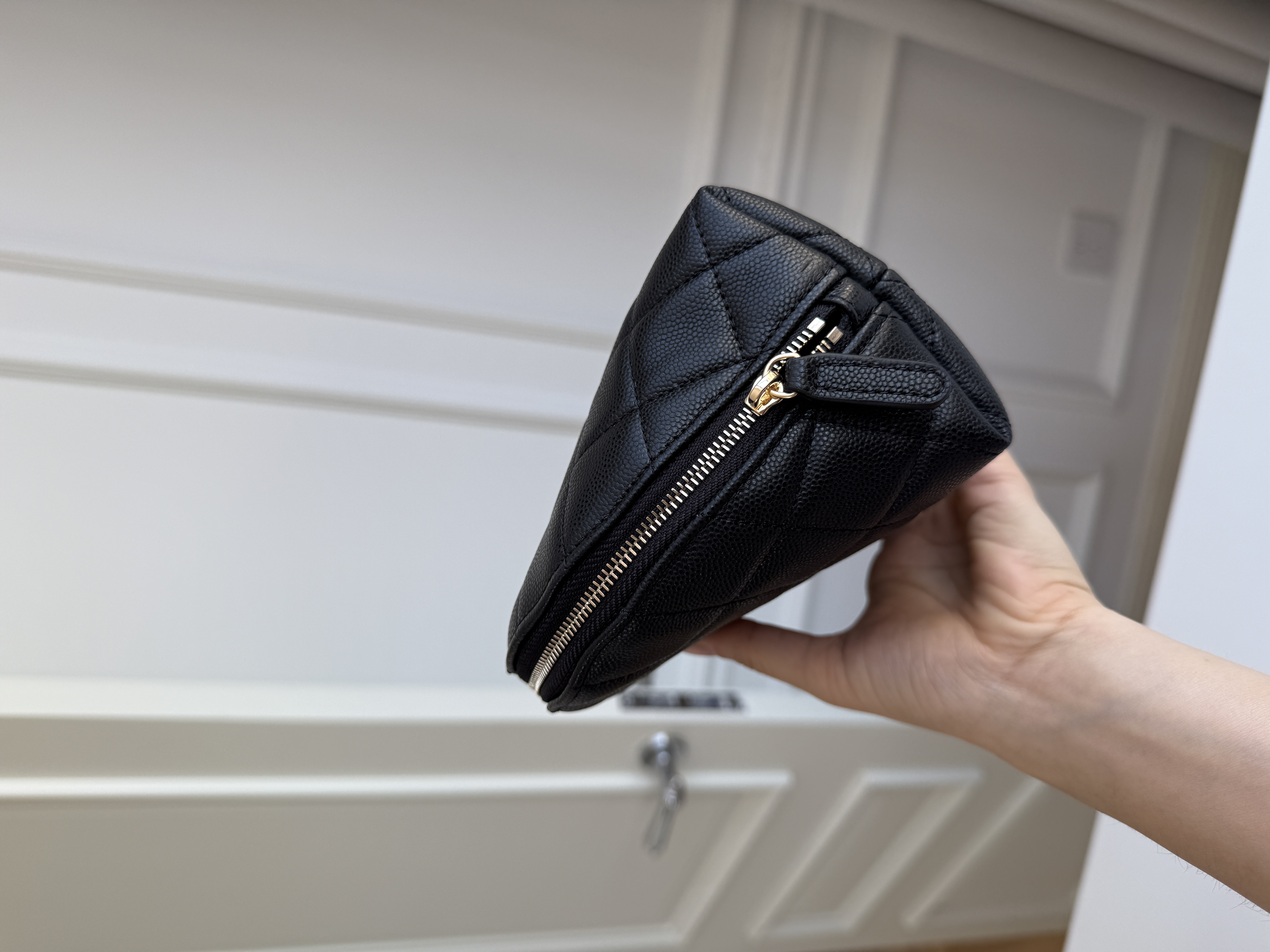 CHANEL Classic Quilted Caviar Leather Shell Cosmetic Pouch