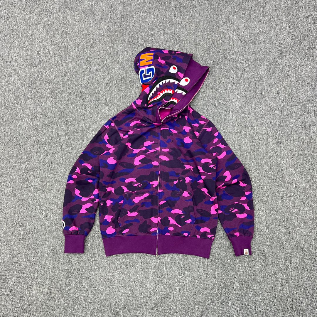 1:1 Best Quality Purple Camo 2 Hood Zipper Hoodie