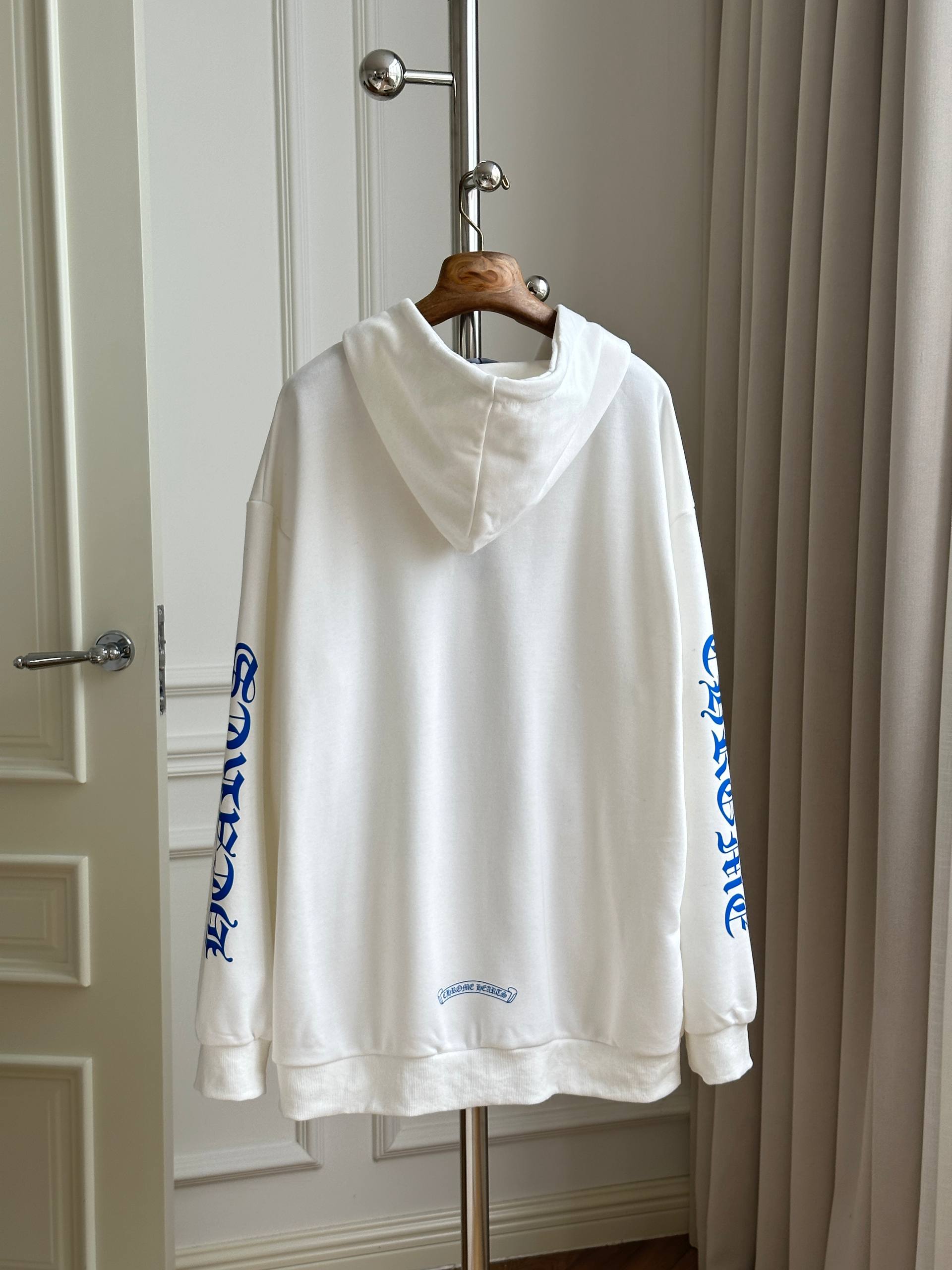 Chrome Hearts White Zip-up Hoodie with Blue Gothic Letter Print