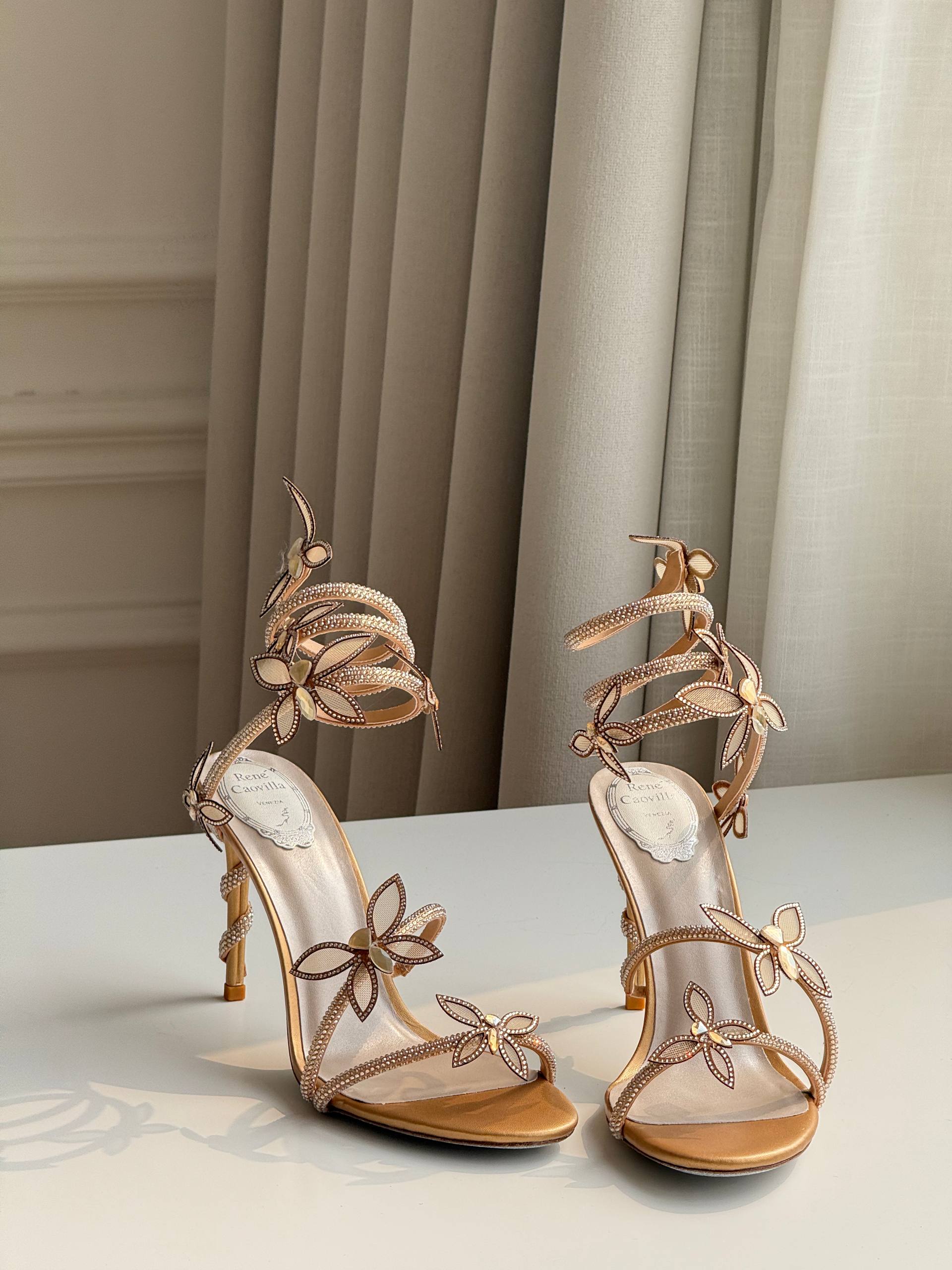 René Caovilla Margot Butterfly Crystal-Embellished Snake Wrap Sandals