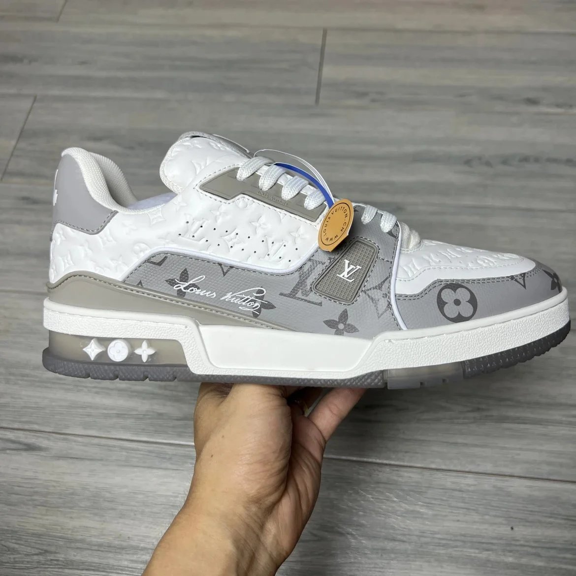 LV Full Letters Logo Trainer Shoes White & Grey