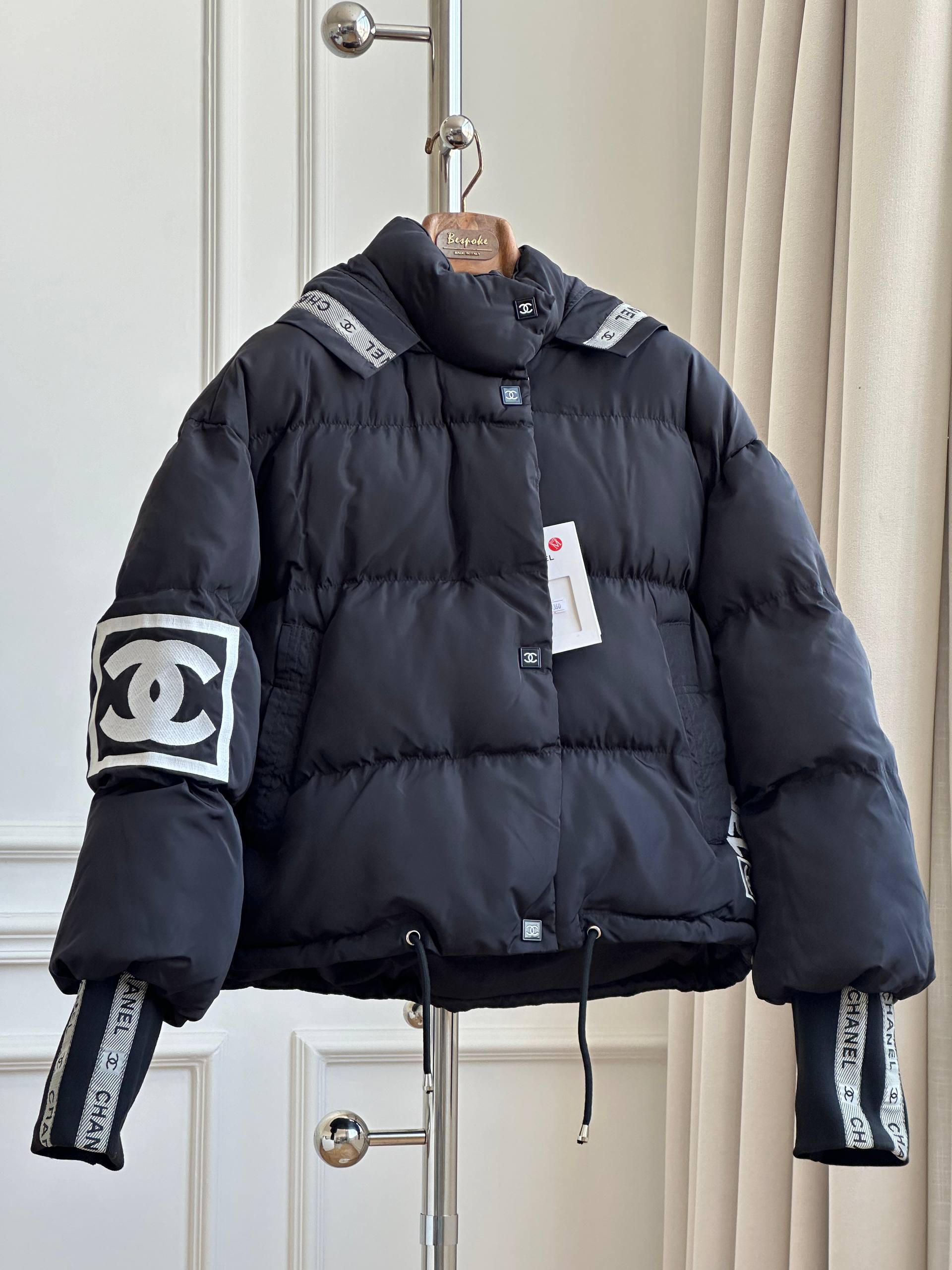 Chanel Black Quilted Down Jacket with Logo Tape