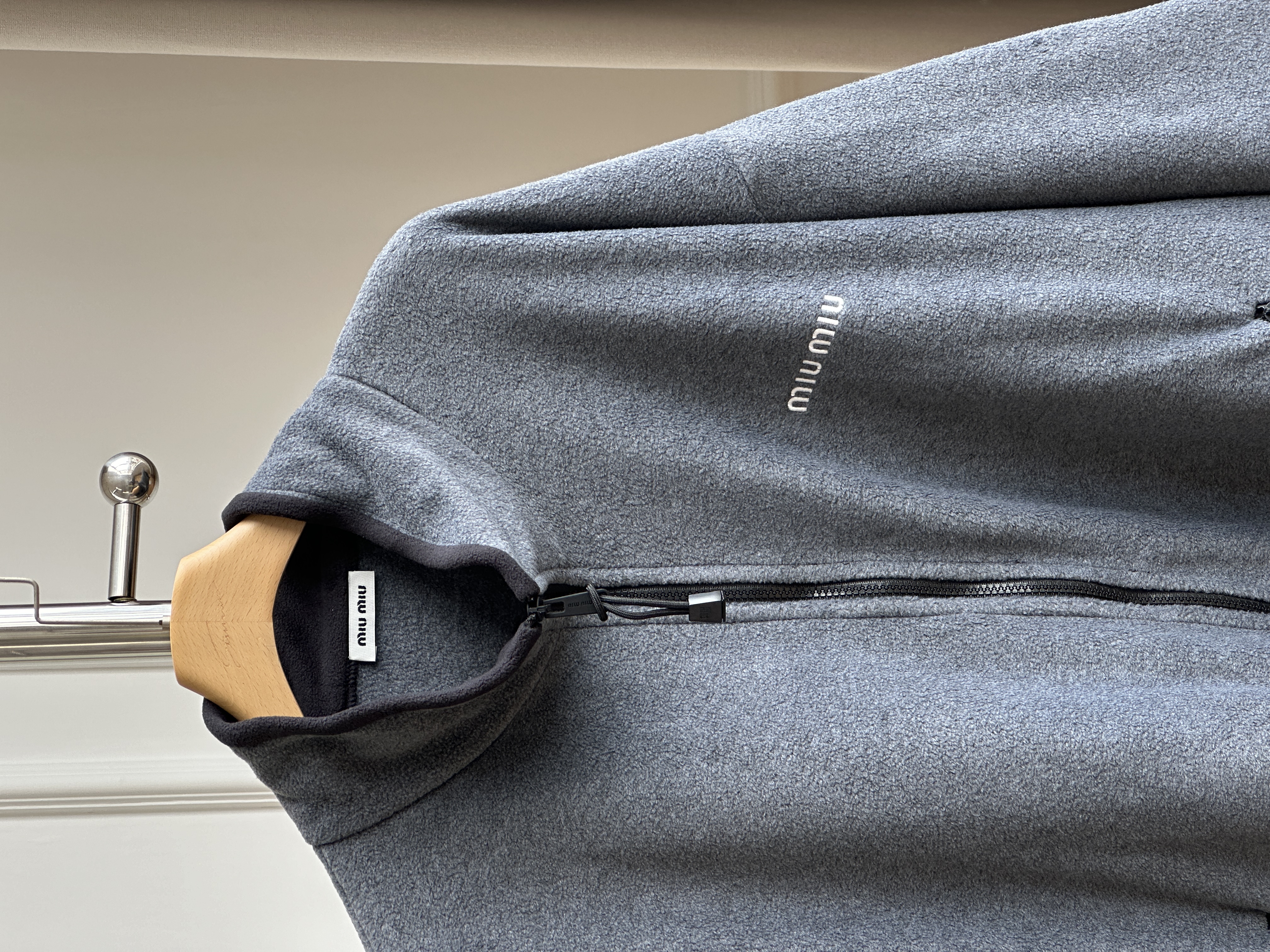 Miu Miu Stand Collar Fleece Zip-up Casual Jacket