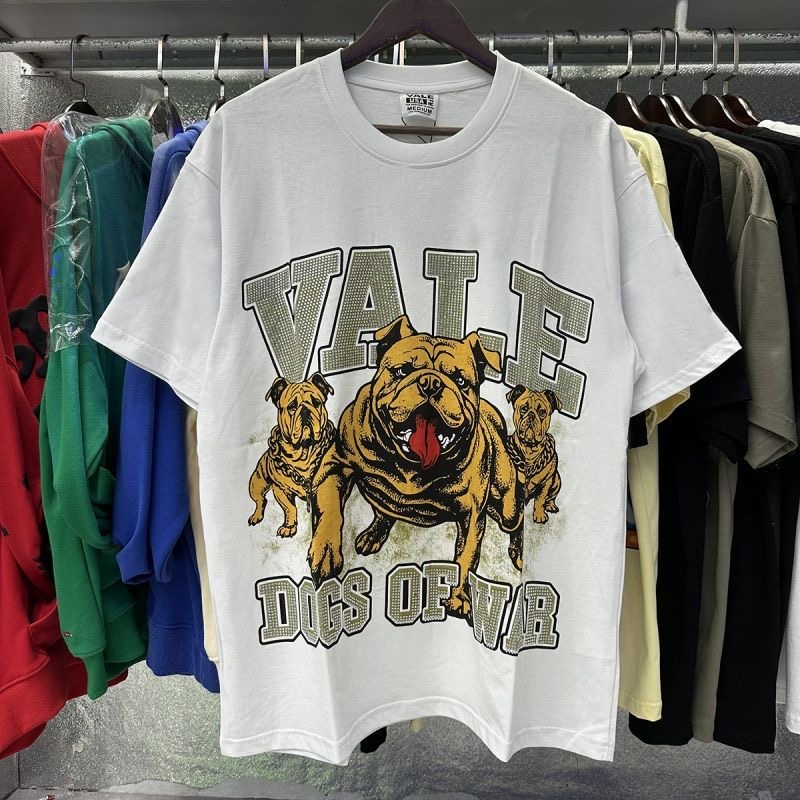 American Trend Vale Bulldog Print Beaded Letter Summer New Style Men's and Women's Couple Loose Casual Short-Sleeved T-shirt