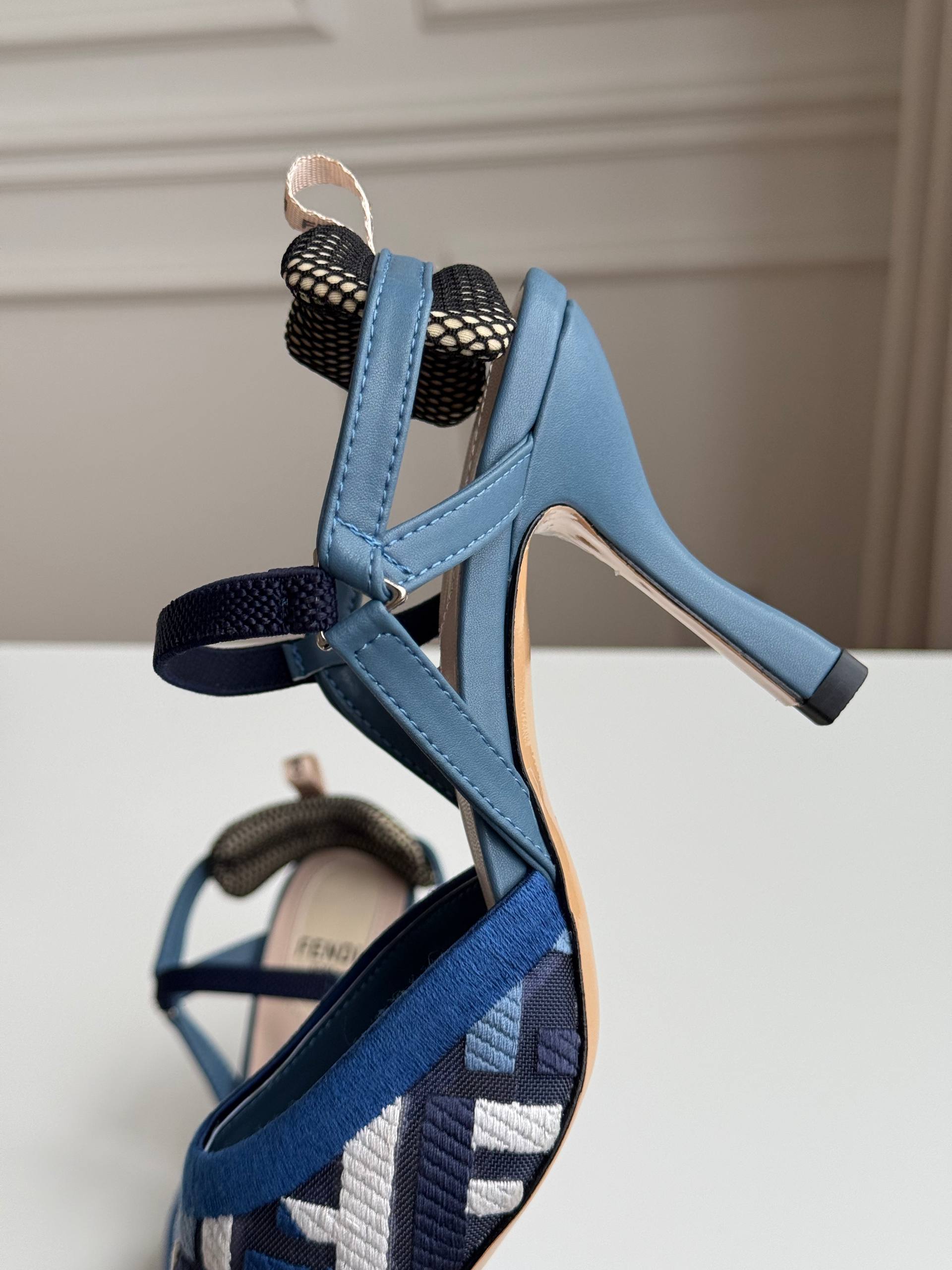 Fendi FF Logo Jacquard Pointed Toe Slingback Stiletto Sandals