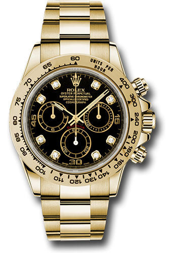 Rolex Yellow Gold Cosmograph Daytona 40 Watch - Black Diamond Dial - 116508 bkd【1:1 Replica】