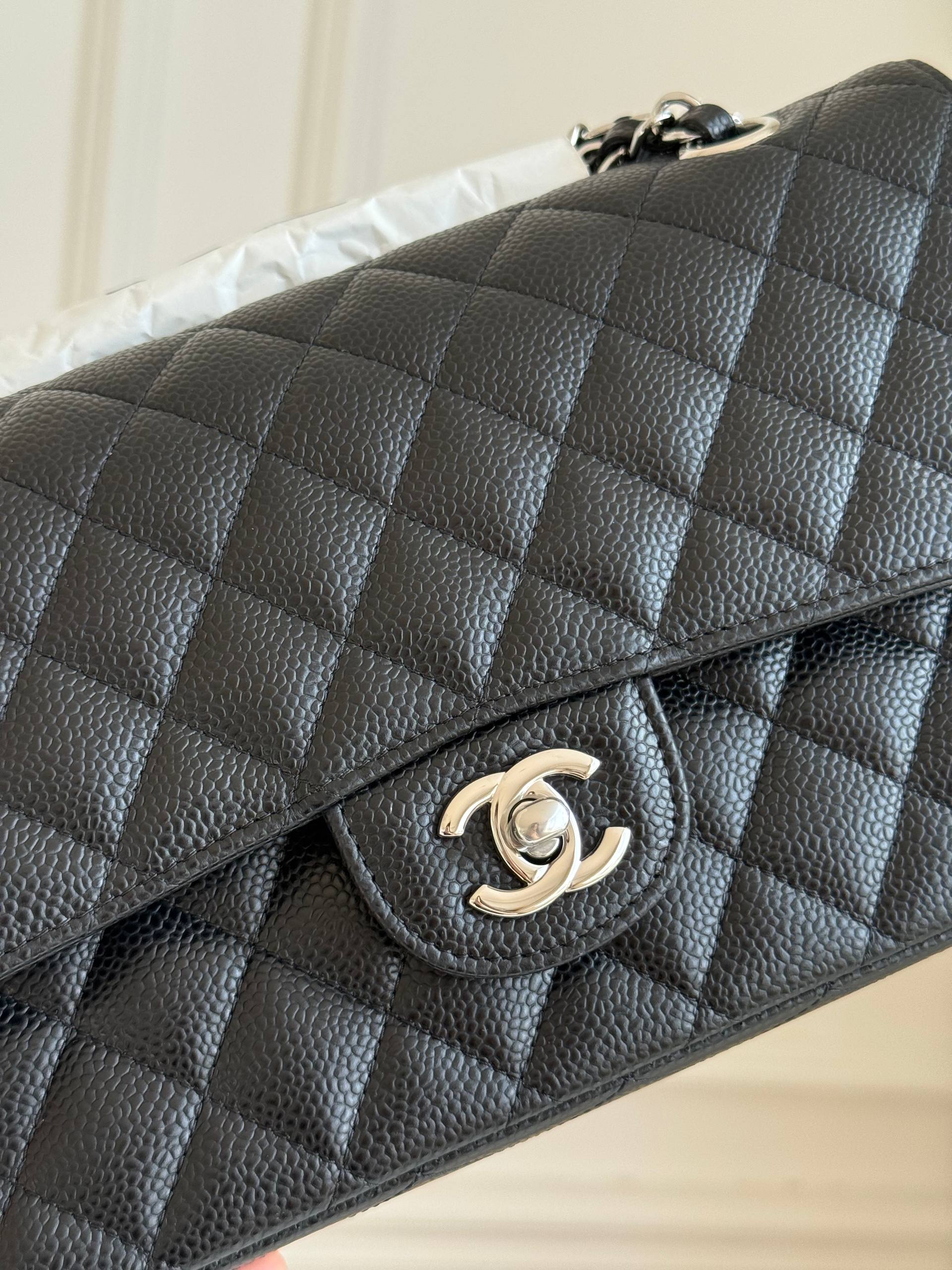 CHANEL Classic Medium Flap Bag in Caviar Leather with Silver Hardware