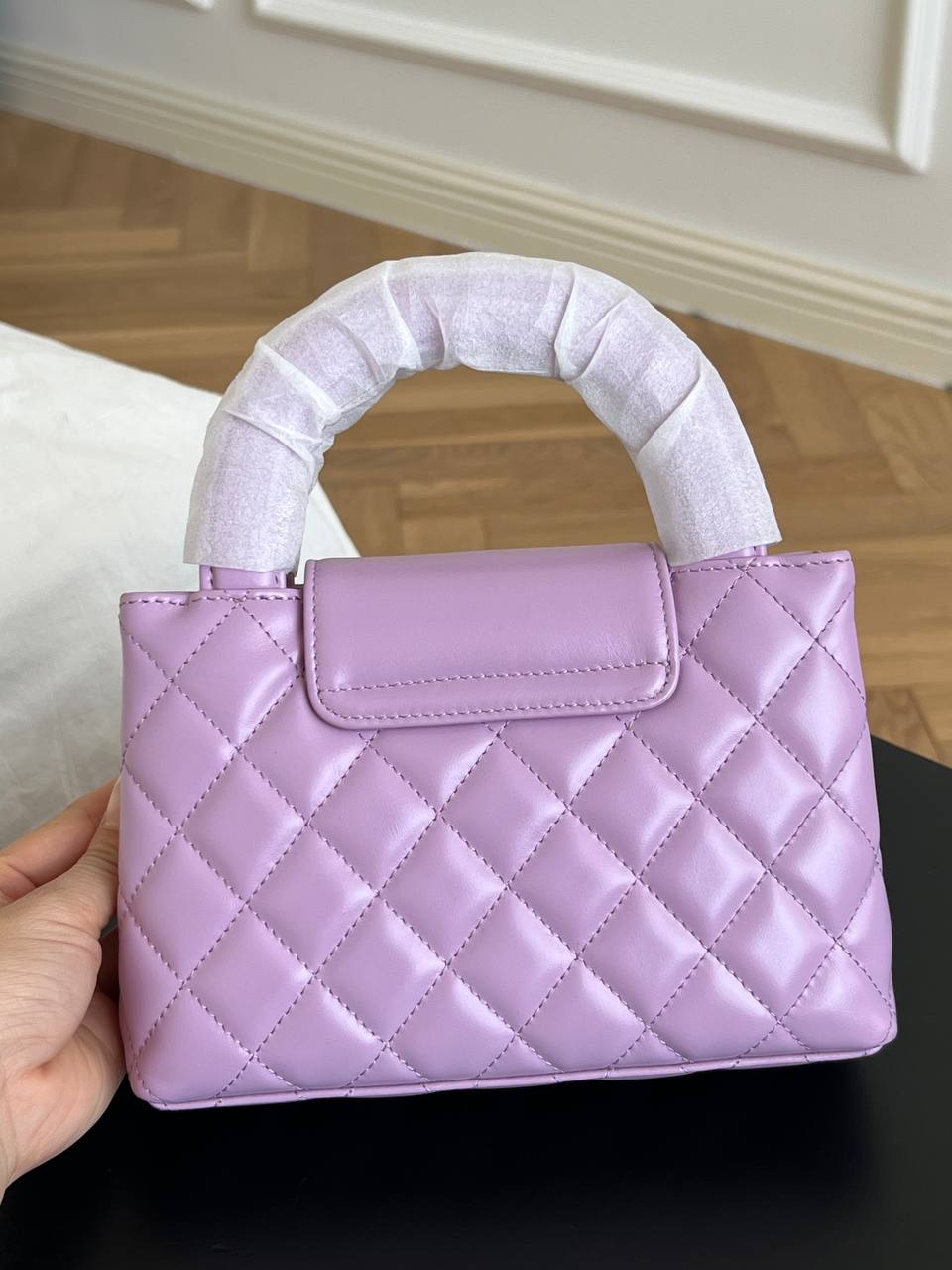 Chanel Light Purple Quilted Leather Mini Top Handle Bag