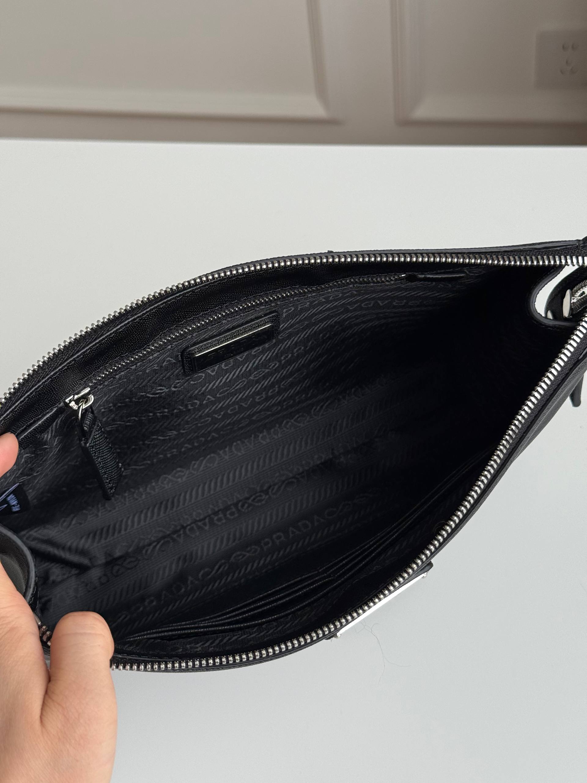 Prada Saffiano Leather Triangle Logo Zip Clutch Pouch