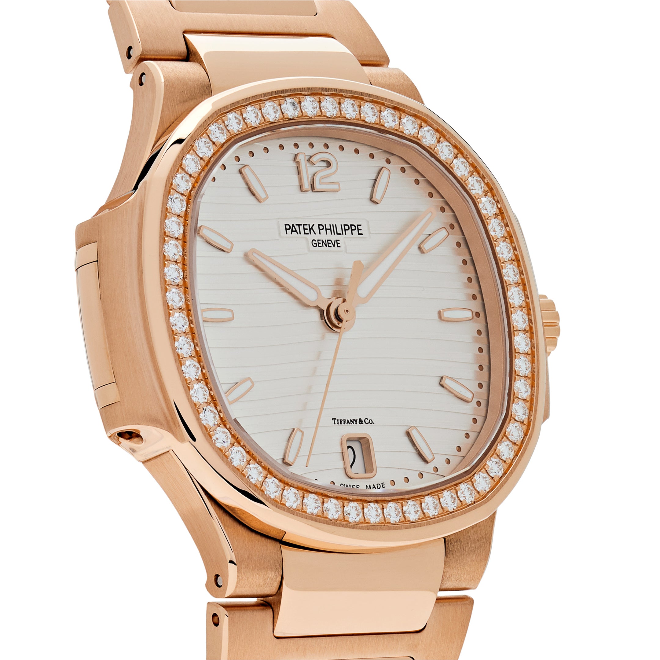 Patek Philippe Nautilus Rose Gold Diamond Bezel White Tiffany & Co. Dial 7118/1200R-001【1:1 Replica】