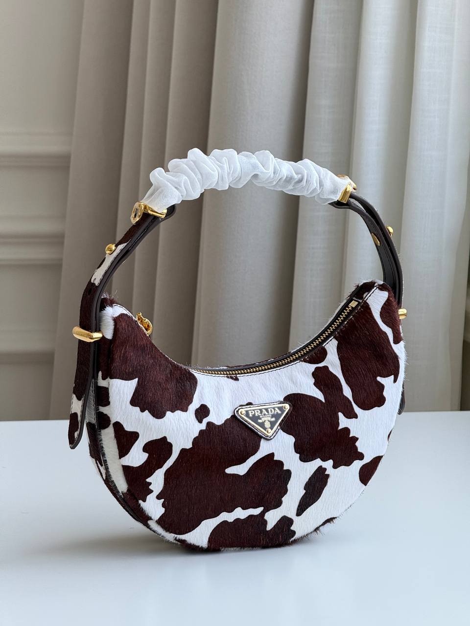 Prada Mini Cow-Print Calf Hair Arqué Shoulder Bag
