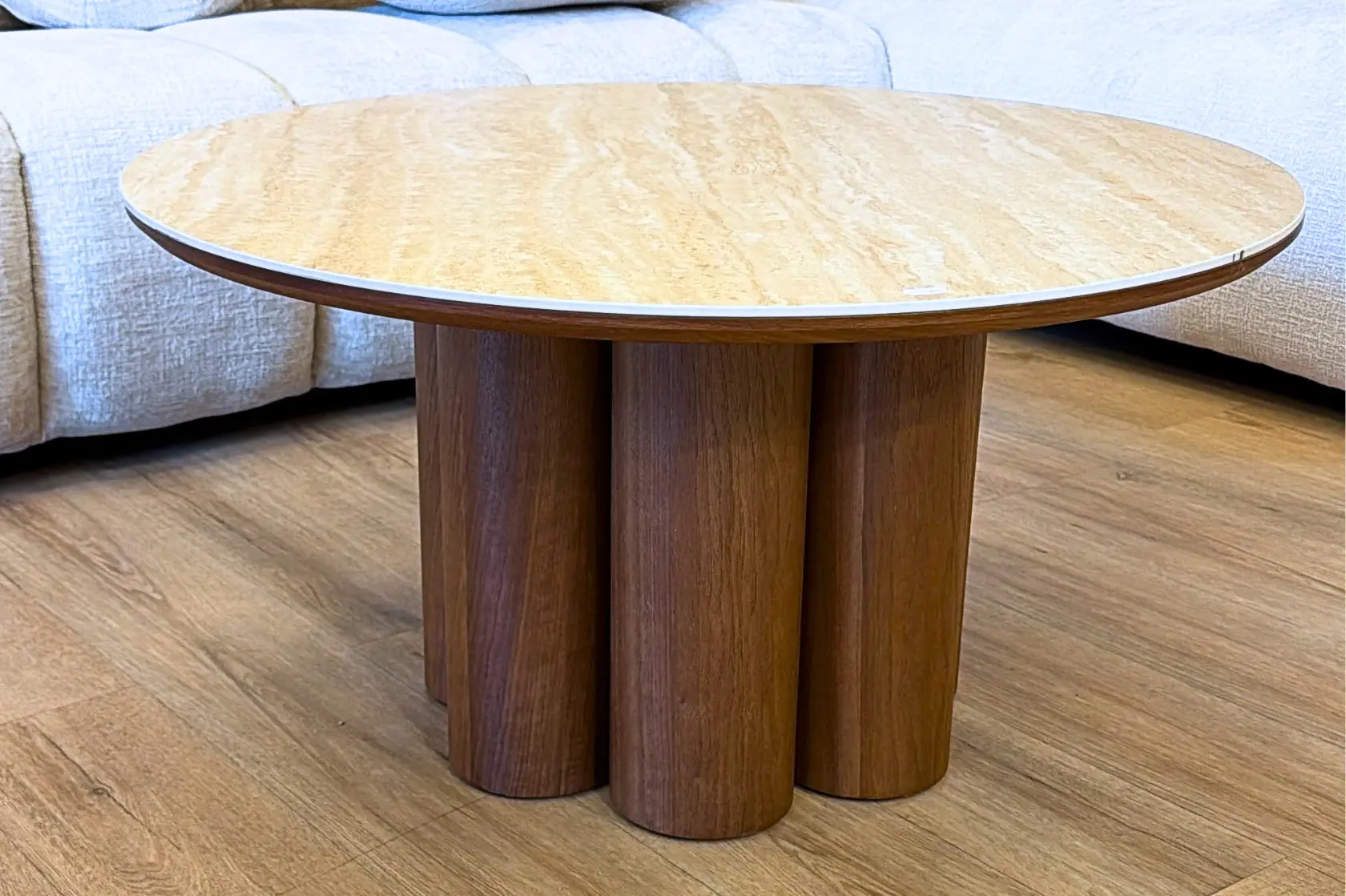 Table Basse de Salon Effet Travertin ORIGO - Ø85 cm