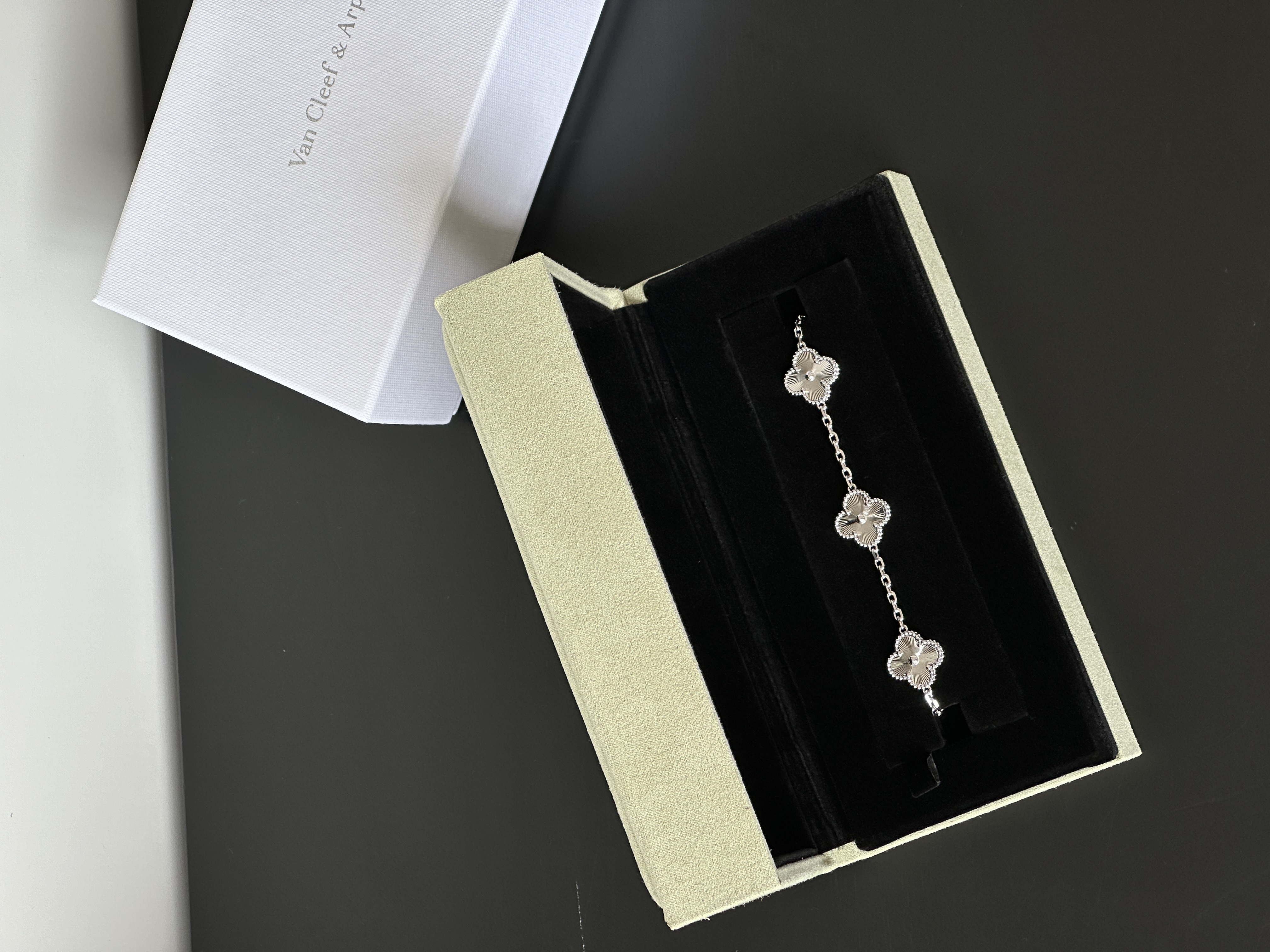 Van Cleef & Arpels Vintage Alhambra 5 Motifs White Gold Guilloché Bracelet