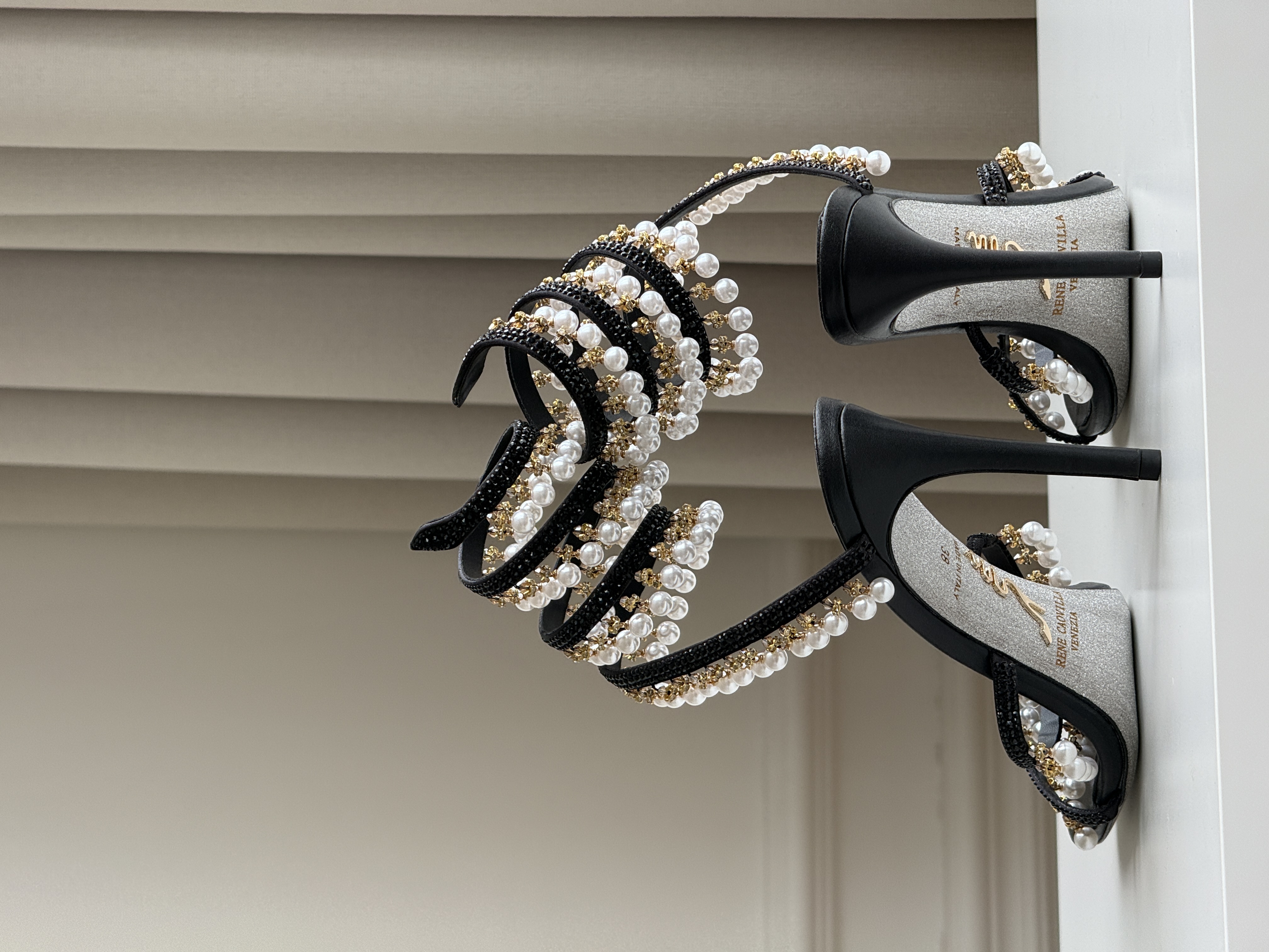 René Caovilla Pearl Wrapped Snake Thin Heel Sandals